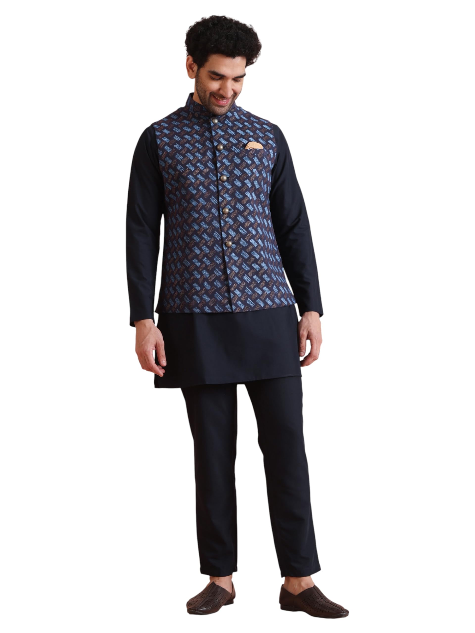 kisah Men's Printed Sleeveless Cotton Blend Nehru Jacket | Ethnic Jacket-Waistcoat for Men's Multicolor-picture-30