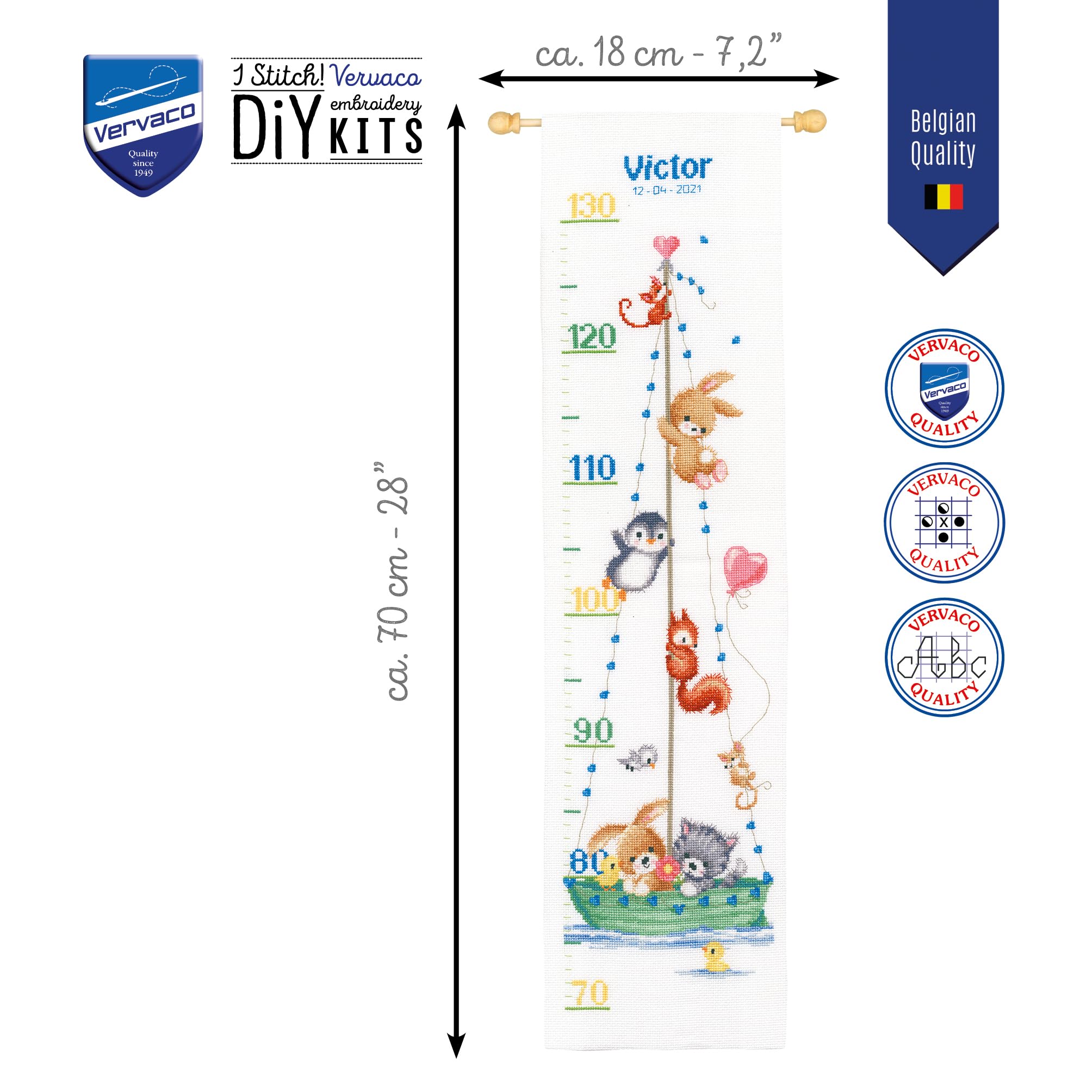 Vervaco Kit Punto De Cruz Medidor De Altura Para Niños NUESTRA MAYOR AVENTURA Regalos DIY Completo Creativo Manualidades Creatividad Adultos Decoracion Pared Bordar Kit Principiantes ca. 18 x 70 cm