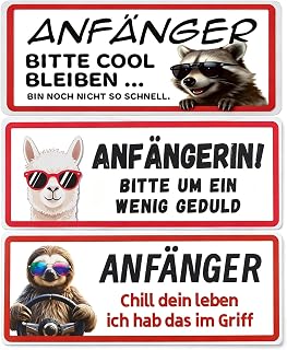 3PCS Fahranfänger Magnetschild 20x5 cm, Anfänger Schild Auto, Magnetschild mit Spruch & witzigem Motiv, Schild für Auto Fahranfänger, Geschenke zum Führerschein