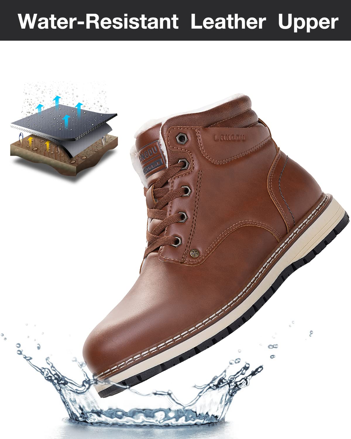 LANGDU Stivali Uomo Invernali Scarpe Inverno Scarponi Stivaletti Trekking Neve Caldo Fodera Passeggio Scarponcini Taglia 41-46EU
