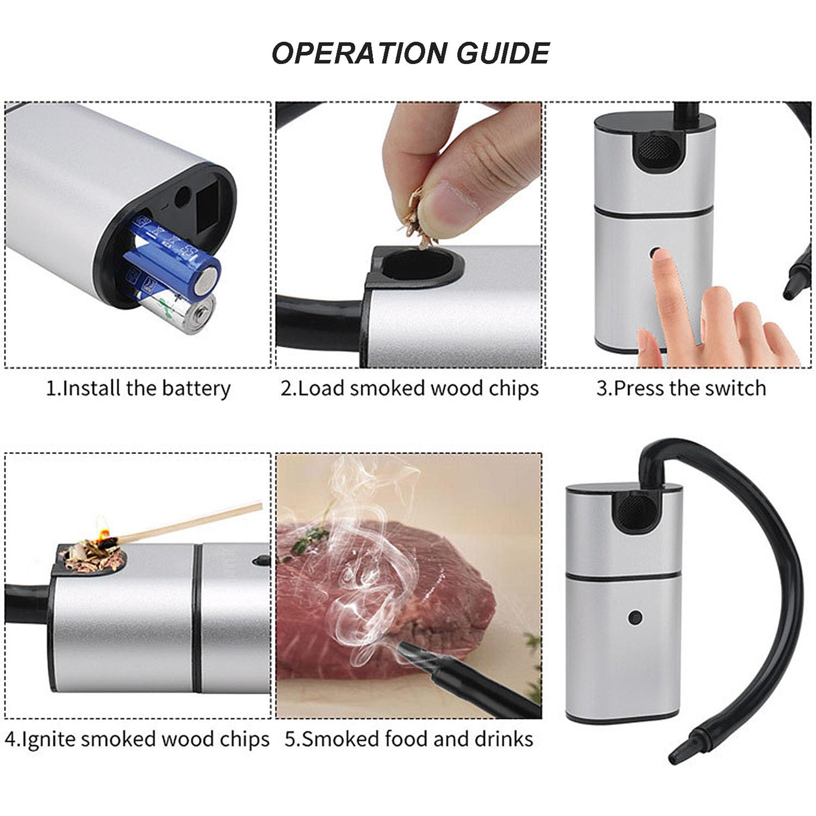 Cocktail Smoker Mini Infusor de Humo para Carne, Comida, Bebidas, Barbacoa Pistola Ahumadora Portátil Fría de Mano para Interiores con Tapa de Cúpula