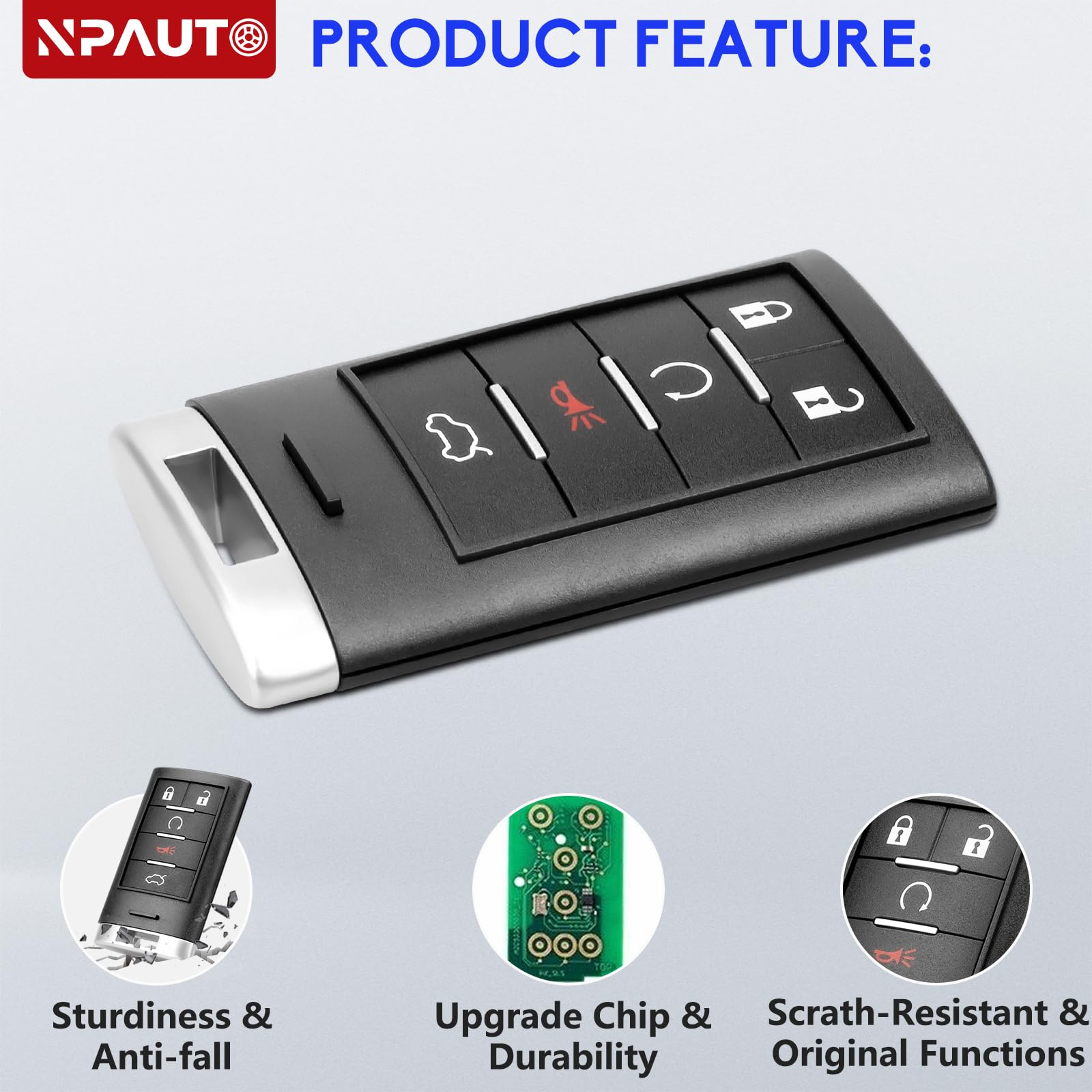 5-Button Smart Remote Key Fob For Cadillac CTS STS Escalade 2008-2014 - M3N5WY7777A