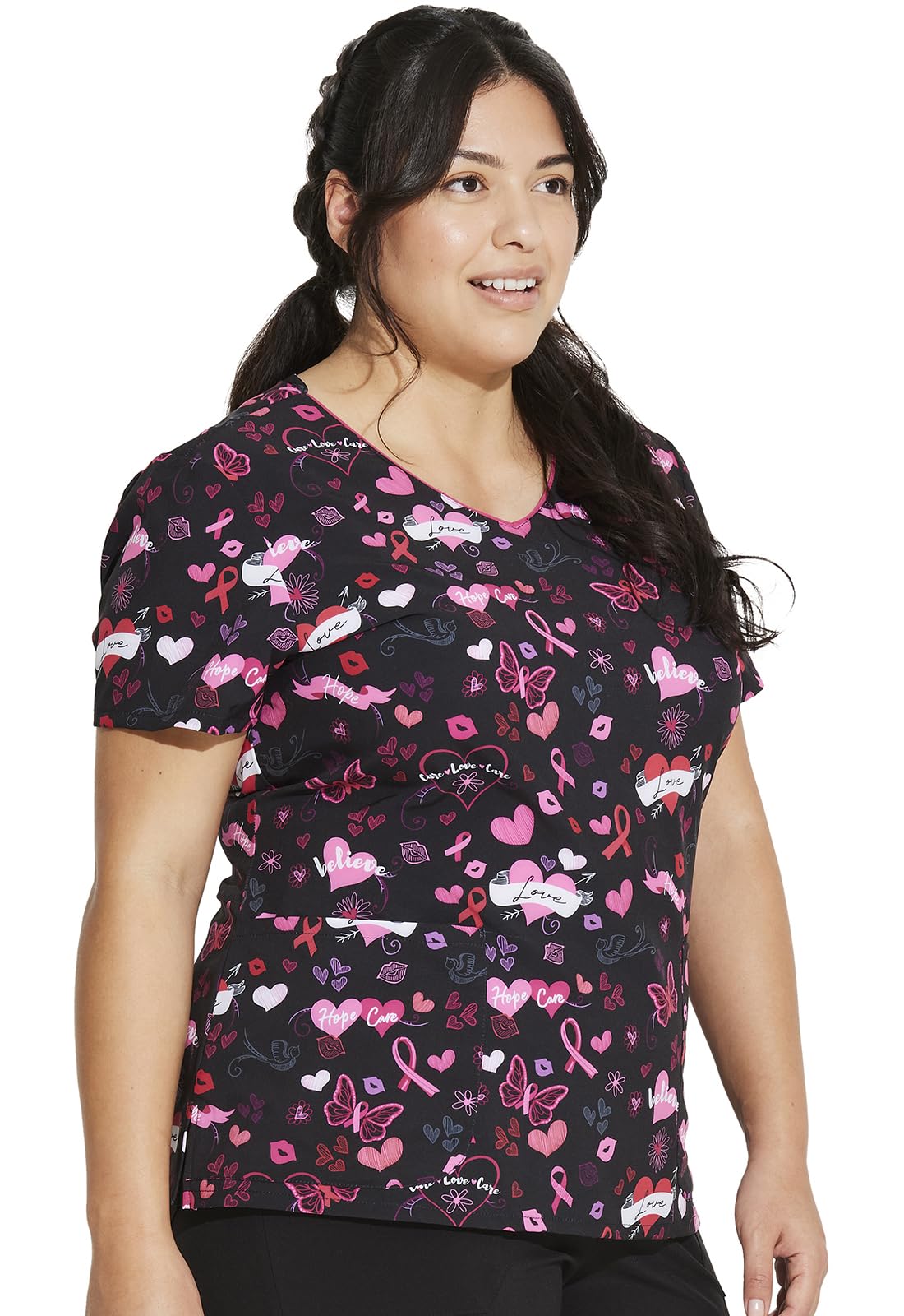 Dickies EDS Prints DK852 Women's V-Neck Top, Americana Heart