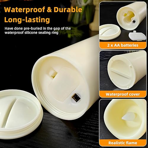 Miniatura 3 de Velas LED sin llama, paquete de 1, vela impermeable para exteriores con control remoto y temporizador, velas falsas de pilar parpadeantes para