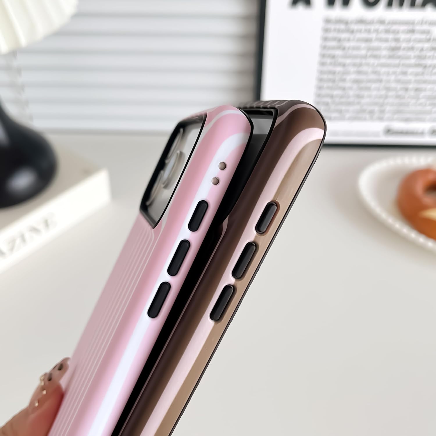 Skyseaco for iPhone 17 Pro Max Case with Magsafe Cute Striped Phone Case, Shockproof Slim Soft TPU and Hard PC Double Layer Protective Cover for Women, Brown - Image 6