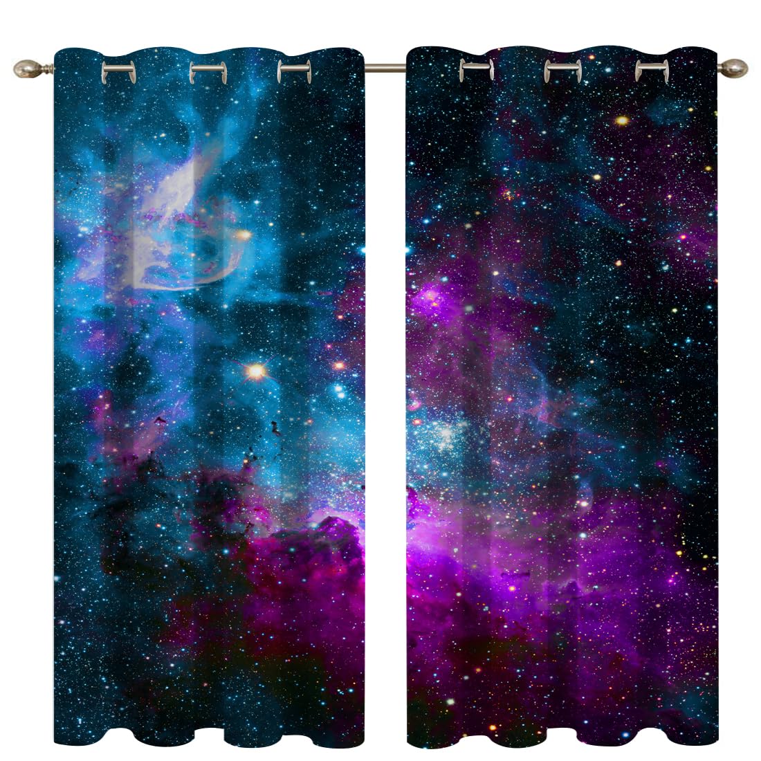 goodbath Galaxy Curtains for Bedroom, Space Nebula Star Blackout Eyelet Window Drapes 2 Panels for Boys Girls Kids Living Room Nursery, Blue Purple,46x54 inch(117 x 138 cm) โ image 1