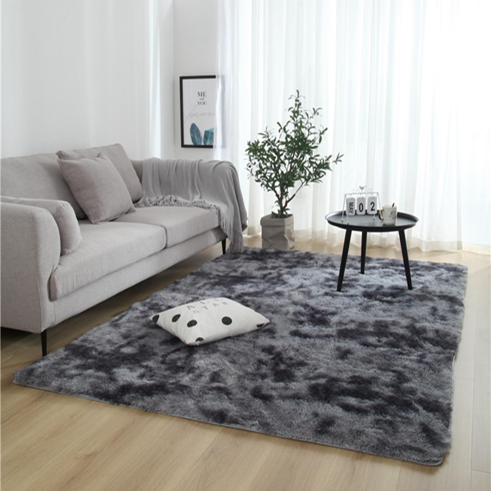 Alfombra Cocina Vinilica 300 x 340 cm, Felpa Sedosa La Pelusa Mullida, Suave Al Tacto, Rectangular Varios Tamaños, para Interior, Baño Alfombra Salon Grandes Shaggy, Gris Oscuro