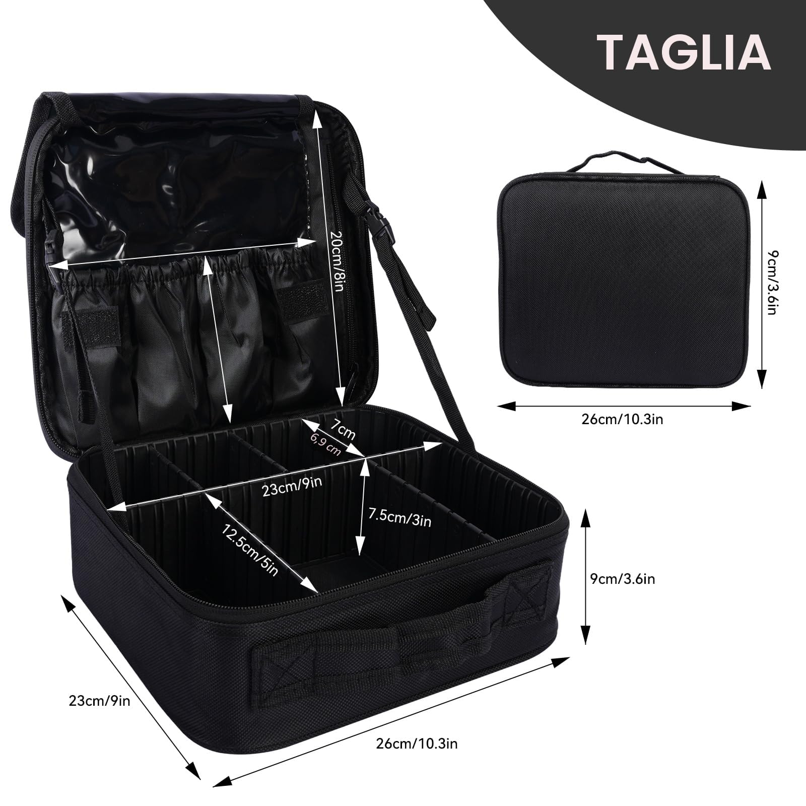 Borsa Cosmetica,Valigetta Trucchi Professionale,Borsa Porta per Beauty Case da Viaggio Donna,Borsa Trucco Tessuto Oxford,Makeup Bag per Cosmetico Attrezzo con Scomparto Rimovibile