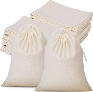 Tatuo 50 Pack 8x10 Inch Cotton Muslin Drawstring Bags - Reusable Sachet Bags for Produce, Crafts, Gifts & Storage