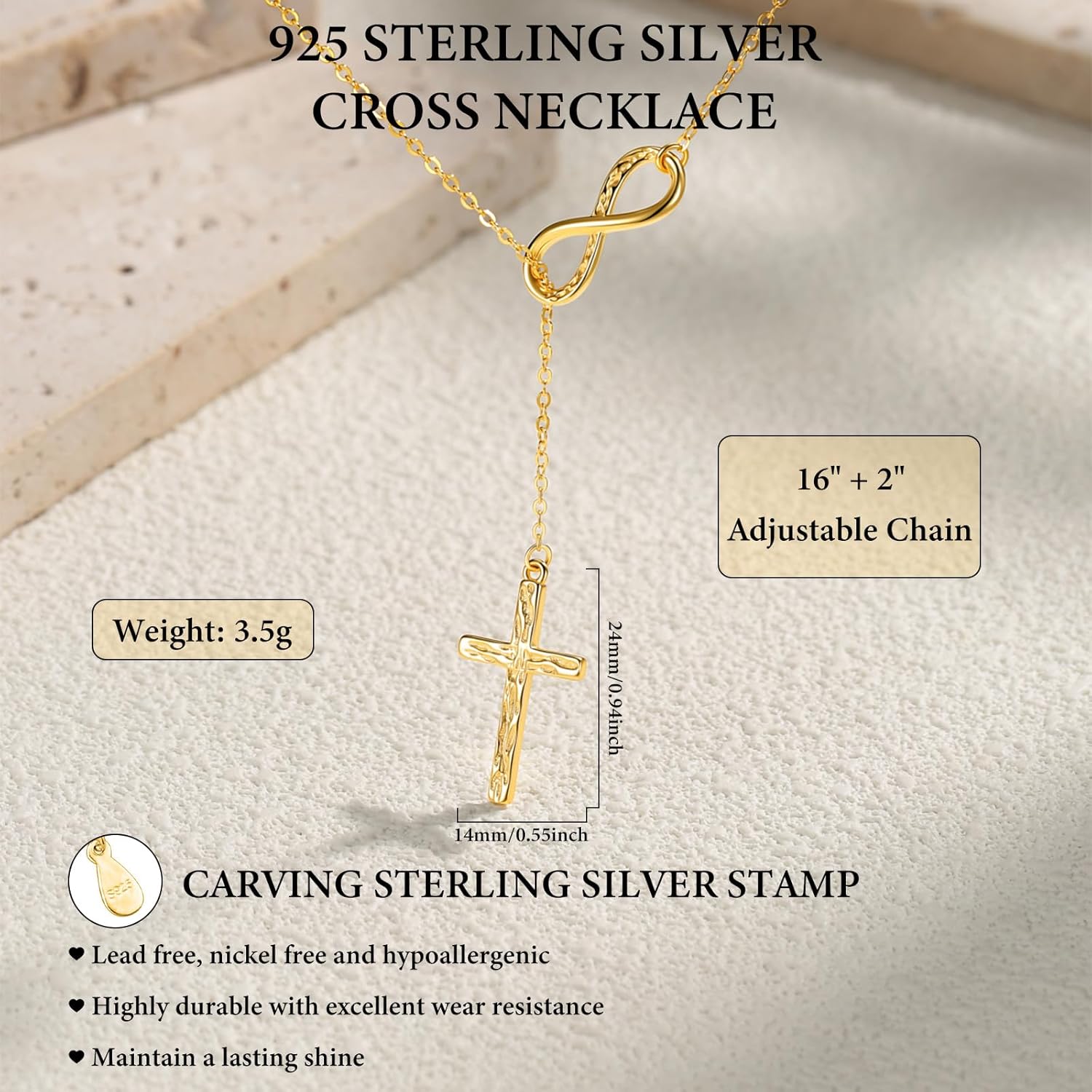 925 Sterling Silver Cross Necklaces for Women,Infinity Cross Necklace,Adjustable Chain Gold/Silver Cross Pendant Hypoallergenic Jewelry Gift for Women