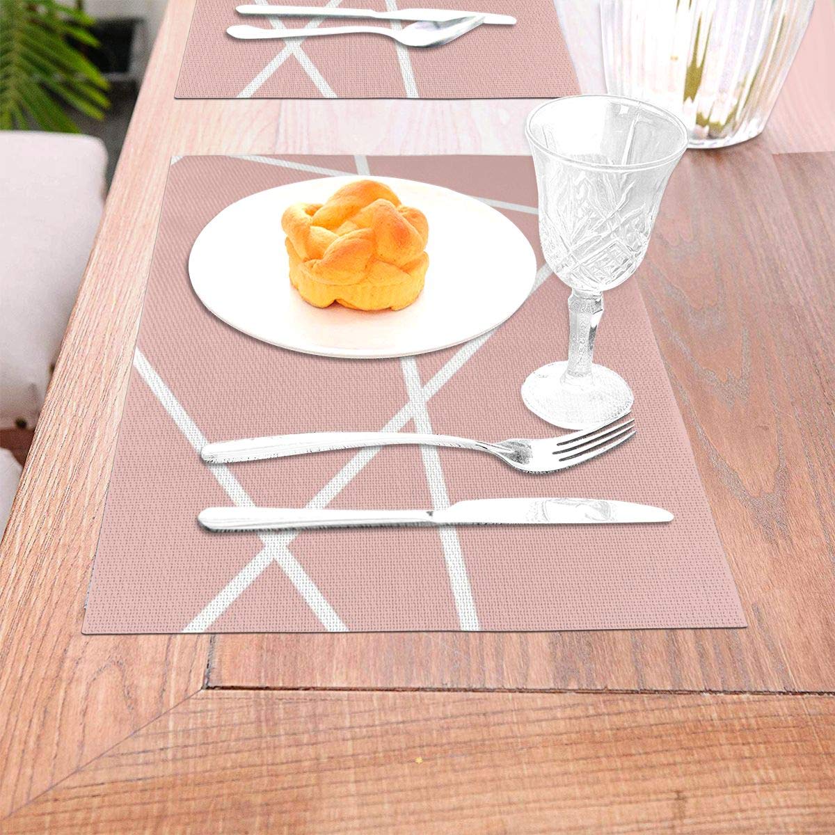 not Minimal Chic Blush Pink White Lines Pink Geometric Pattern Woven Placemat6 Piece Set of Placemats Pc Party Kitchen Dining Room Home Table Food Dinnerware Tableware Dishware Dishes Mat