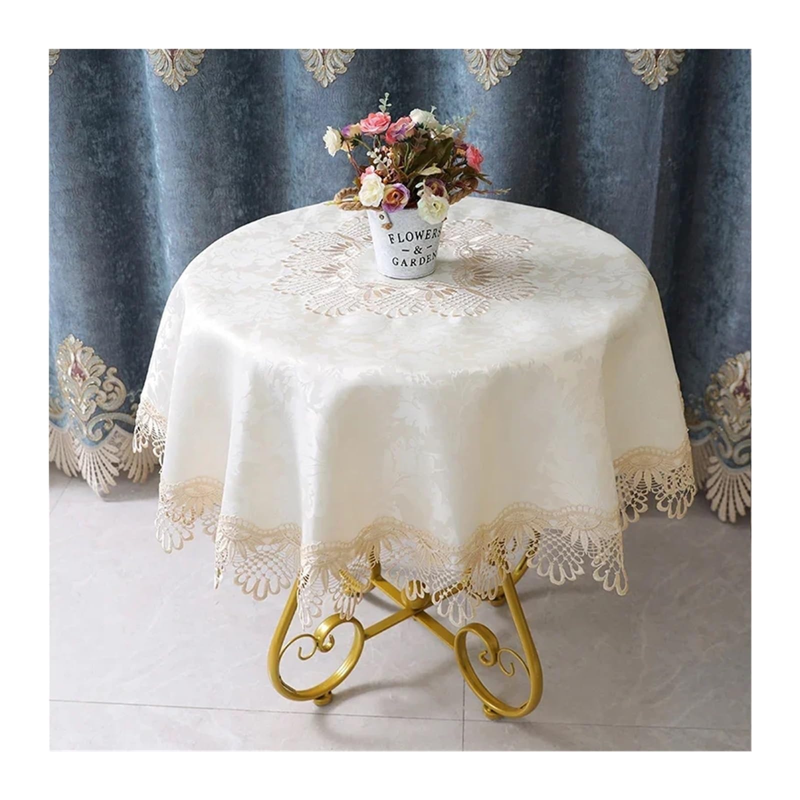 SHENJMAI Vintage Lace Table Round Table Cloth Tablecloths White Household Lace Tablecloth Dining Cover Embroidered Flower Home(Color12,Diameter 175cm)