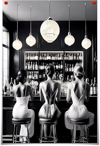 Miniatura 2 de Póster de lienzo para mujer, diseño vintage en blanco y negro, estético, arte de pared, moderno carrito de bar, impresiones de cuadros elegantes y