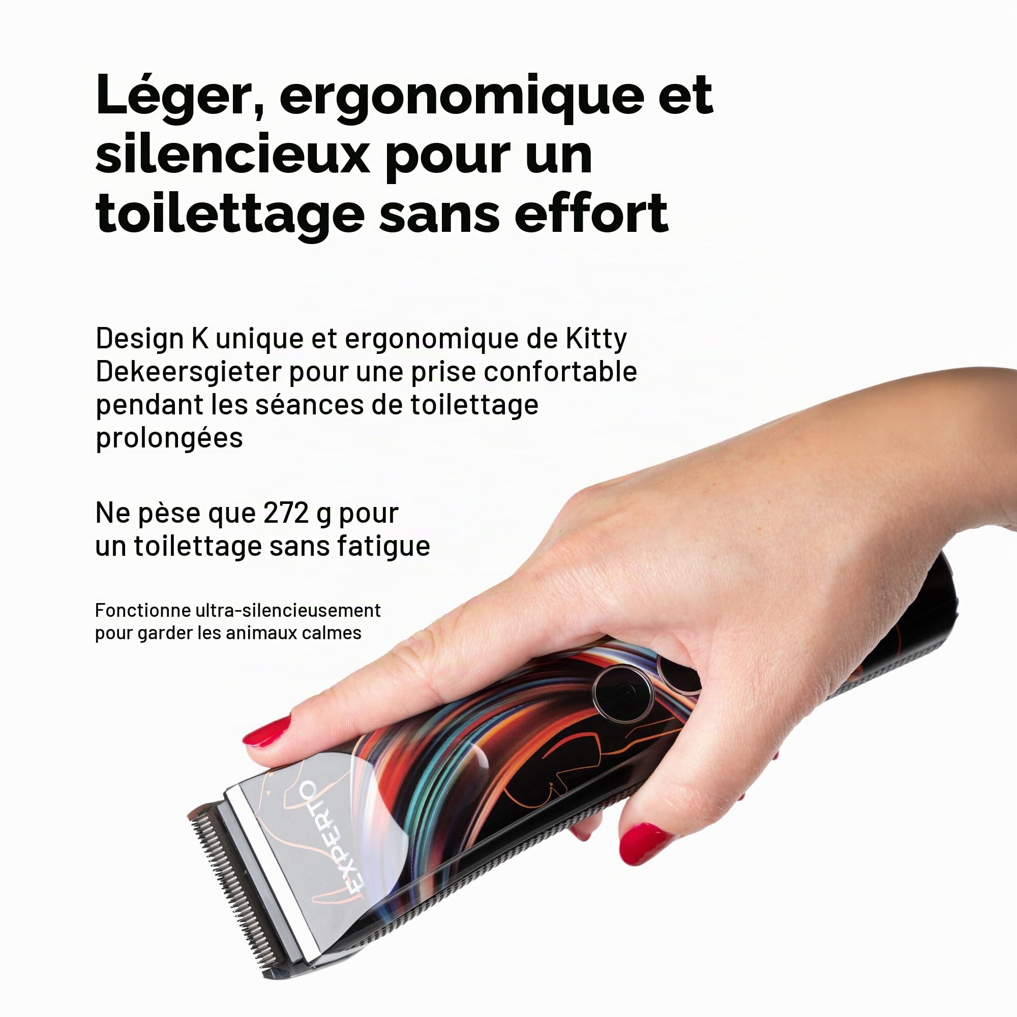 Show Tech Experto Tondeuse sans fil pour chien - Ultra silencieuse - Moteur rotatif puissant pour poils épais - 5 réglages de vitesse - Kit de toilettage pour chien