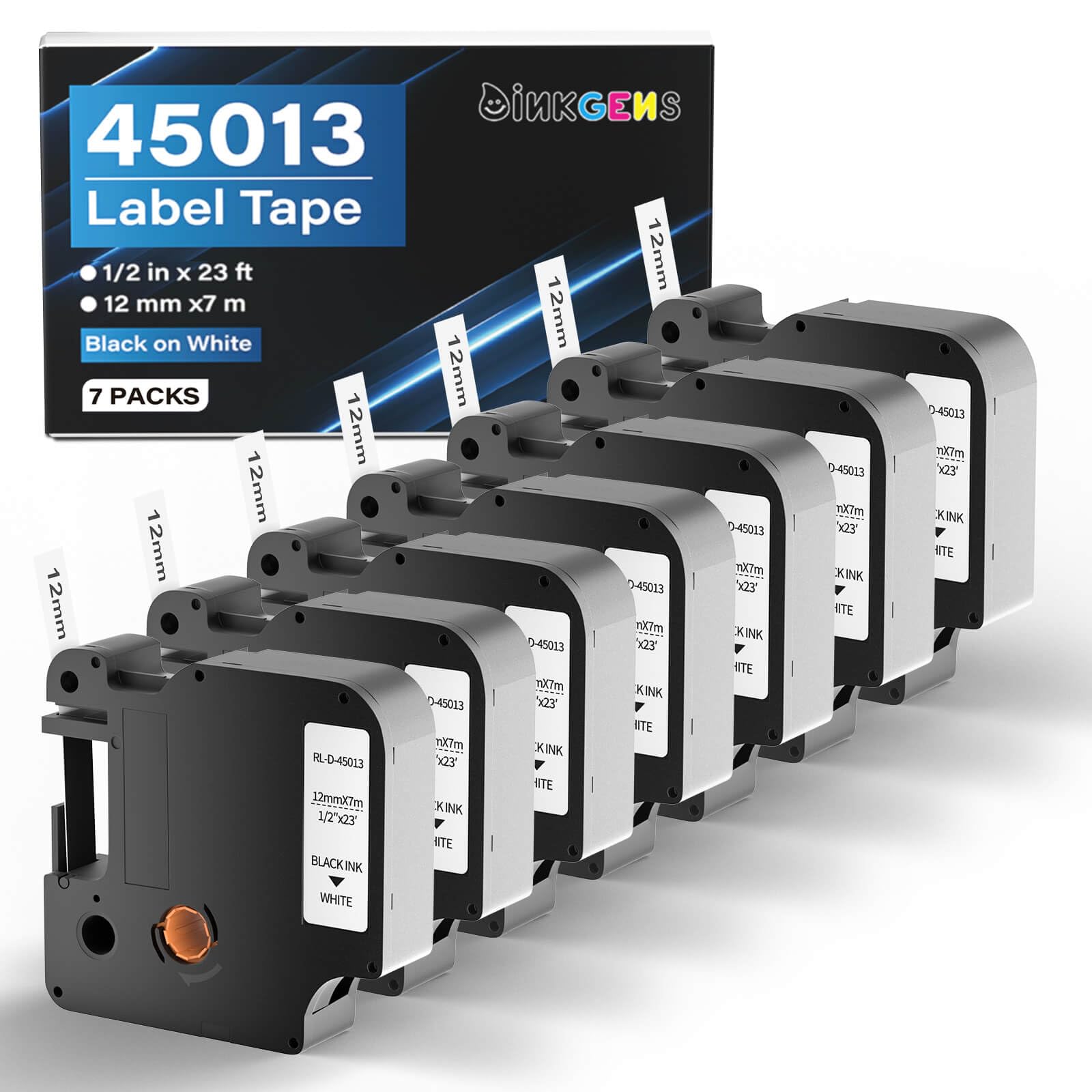 Photo 1 of 45013 Label Tape Black on White 1/2 Inch x 23 Feet Compatible for DYMO LabelManager 160 280 210D 360D 420P Wireless PnP 220P 260P 500TS 450DUO a45013 Label Maker Refill 7-Pack