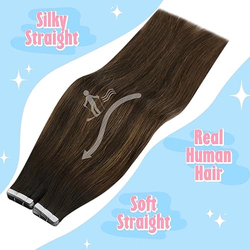 Miniatura 2 de Sunny - Extensiones de cabello humano real con cinta adhesiva, extensiones de cabello humano real, color marrón balayage, extensiones de cabello