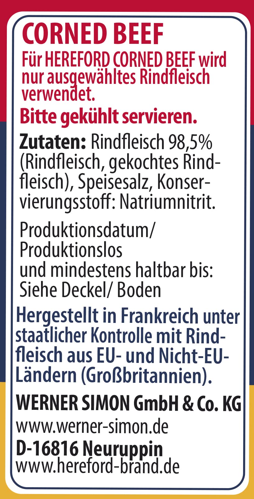 Hereford Corned Beef 340 g I gepökeltes Rindfleisch zerkleinert und in eigenem Saft gekocht I original Hereford Corned Beef I ausgewähltes Rindfleisch (Packung mit 4)