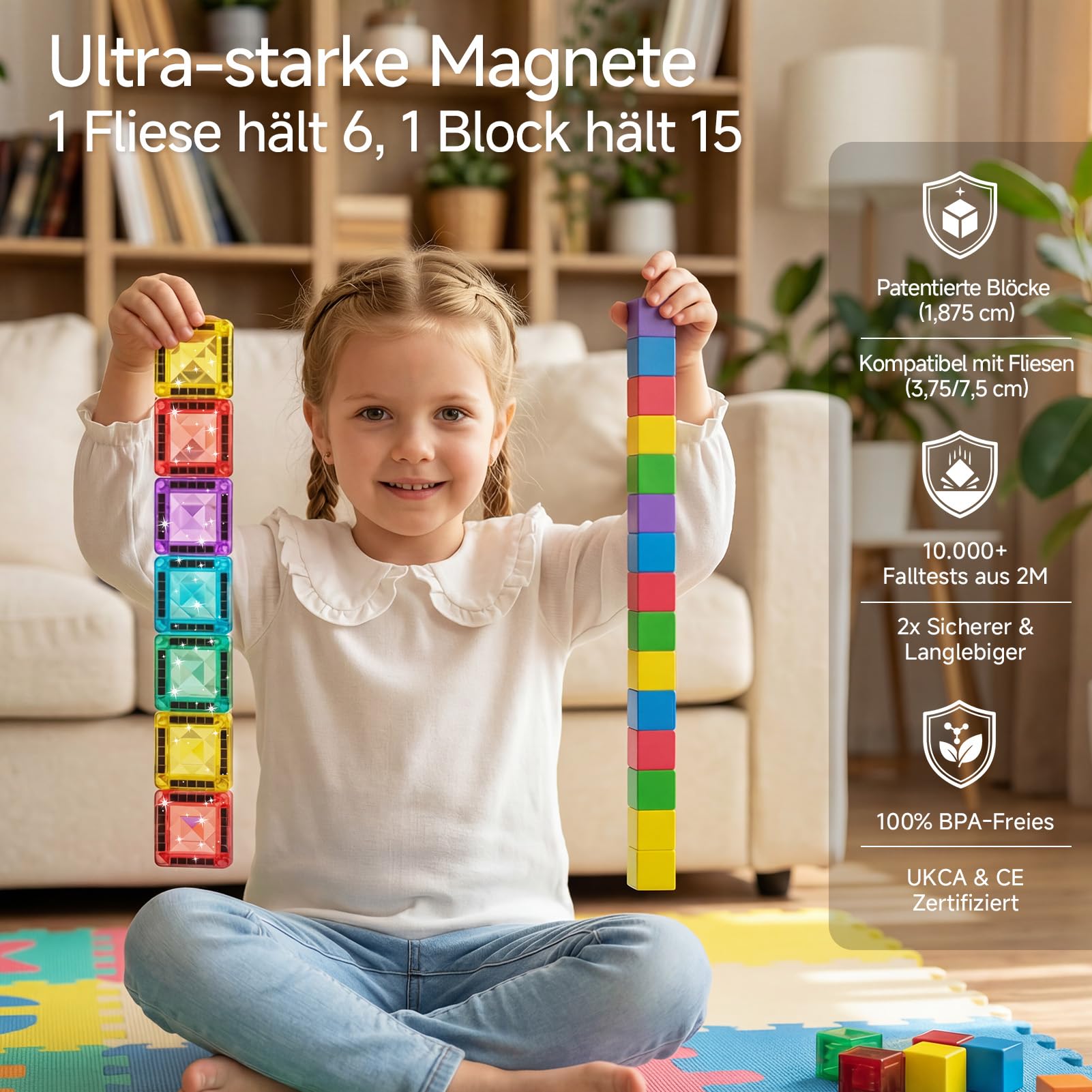 burgkidz Magnetbausteine Reise-Set 48 Teile – 3-in-1 Kompatible Magnetfliesen und Blöcke (3,75 cm / 1,875 cm) mit Ultraleicht-Metallbox für unterwegs, STEM Lernspielzeug für Kinder ab 3 Jahren