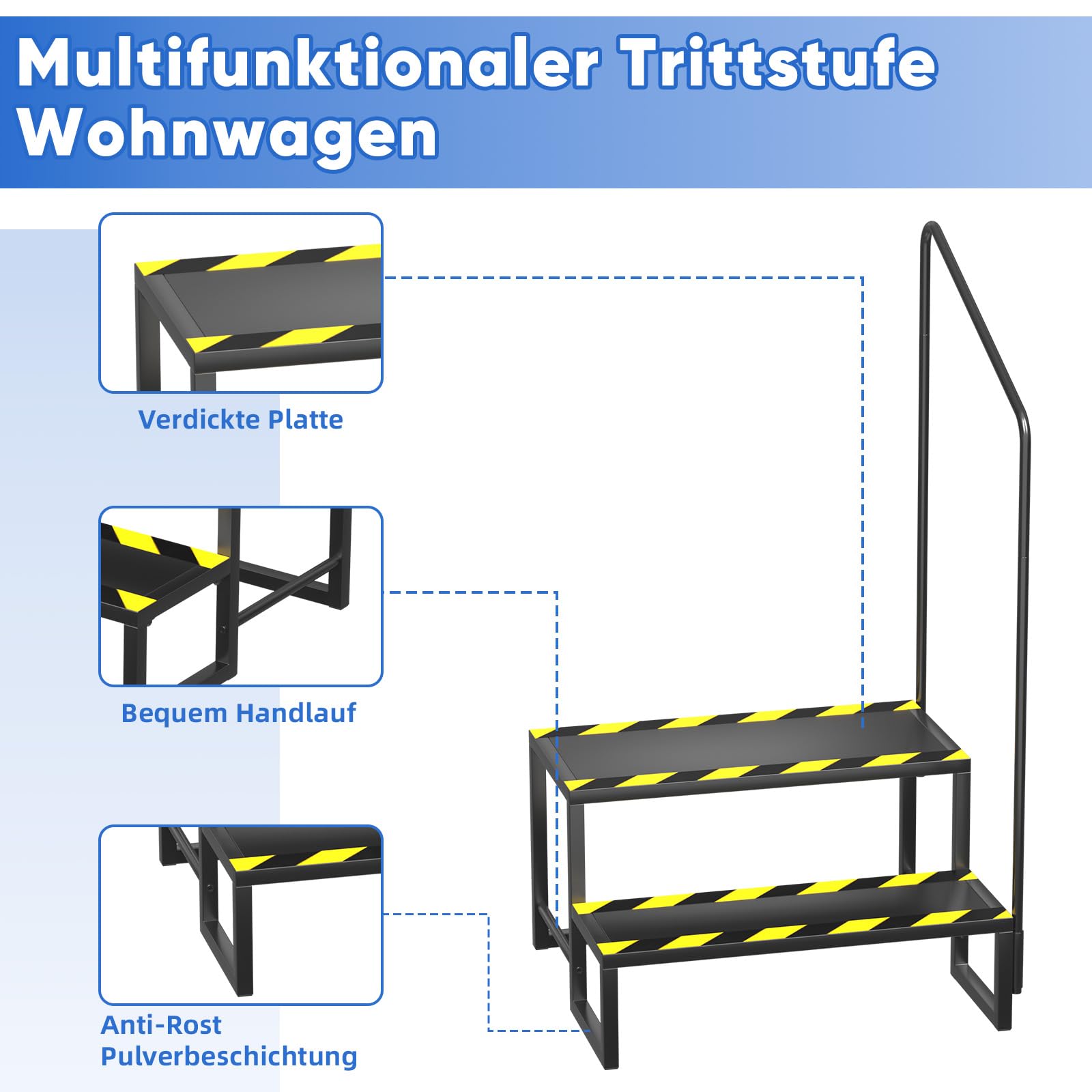 Caravan Trittstufe mit Griff, Wohnmobil Fußbank Anti-Rutsch-Trittfläche Einstiegshilfe, Wohnmobil Trittstufe, Außenbereich Spa Tritthocker für Reisewohnwagen, Veranda, Oberirdischer Pool