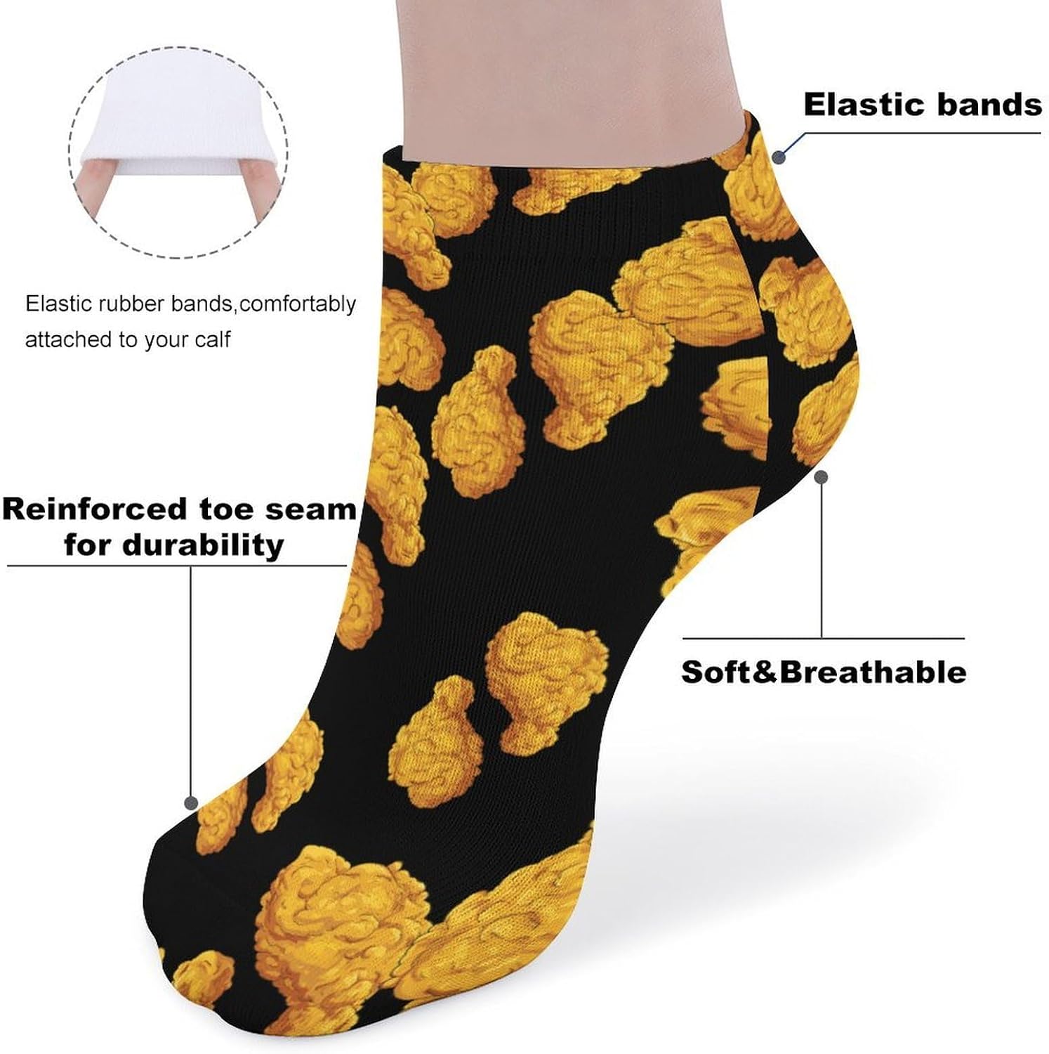 Fried Chicken Legs Drumstick No Show Ankle Socks Low Cut Non Slip Flat Boat Line 5 Pairs Set