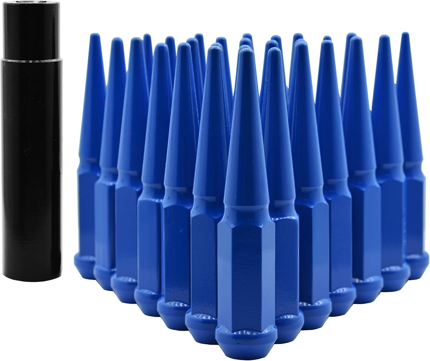 Venum wheel accessories 32 Pc Ford Dark Blue Spike Lug Nuts Powder Coated | Steel | 4.5" Tall | M14x1.5 Thread Pitch + 1 Key Works with Ford F-250 F-350 Aftermarket Wheels