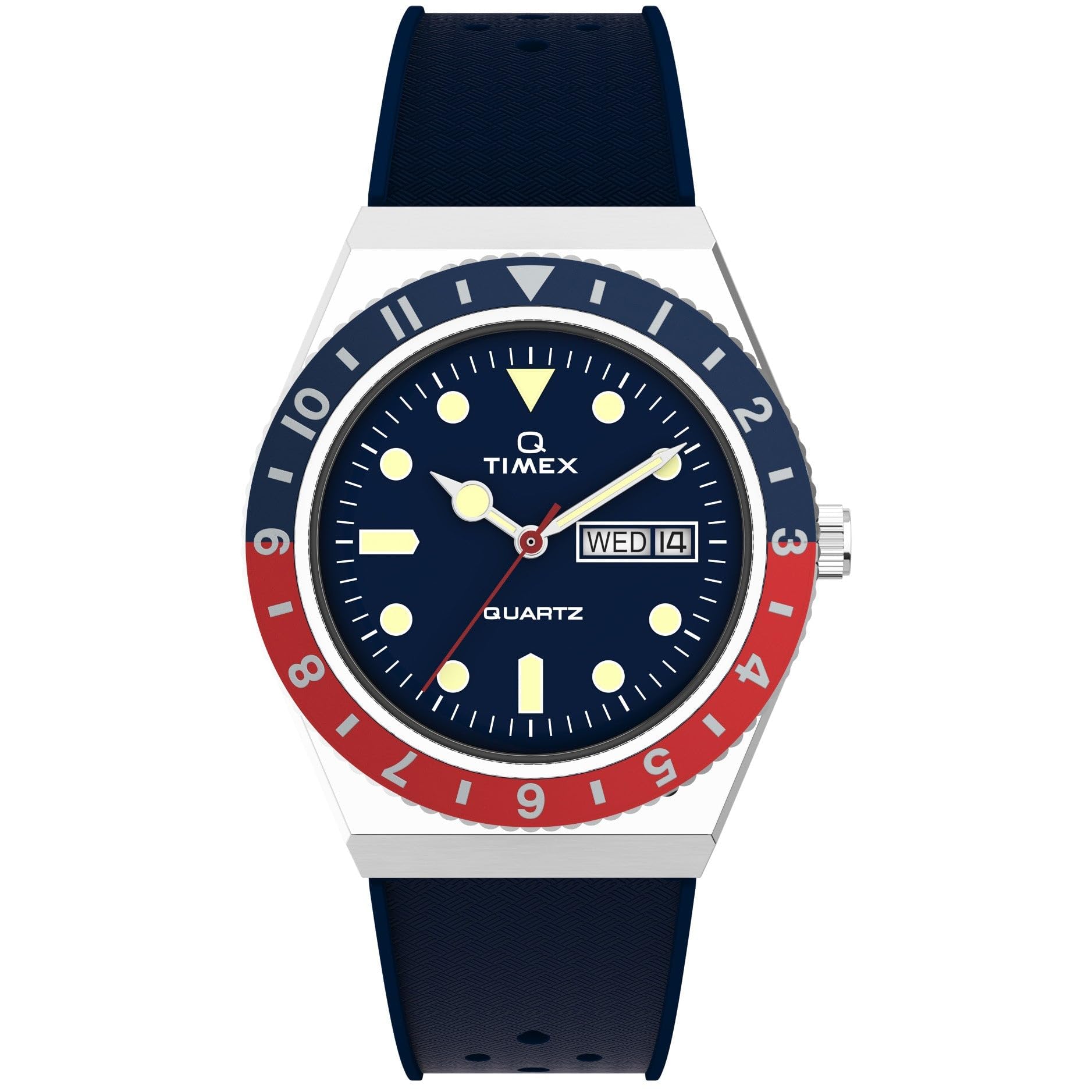 Timex Men's Q 38mm Watch - Blue Dial Stainless Steel Case Blue Rubber Strap