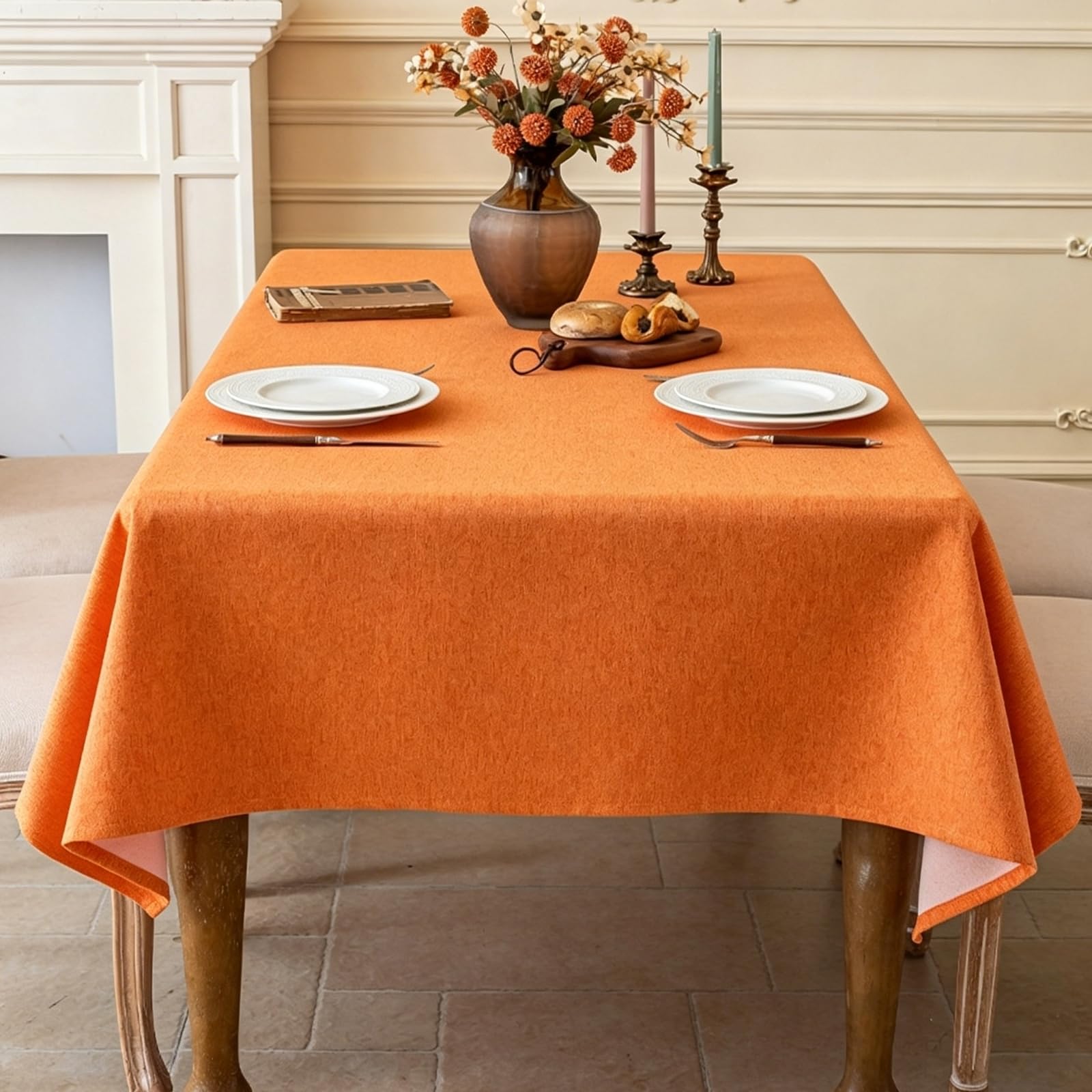 Beydodo Nappe Anti Tache Rectangulaire 140x220 cm, Aspect Lin Orange