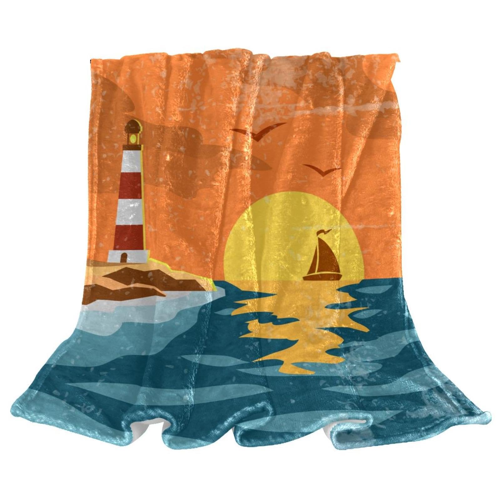 Couverture plaid chaude et douce phare couchant 150x100cm de qualite superieure