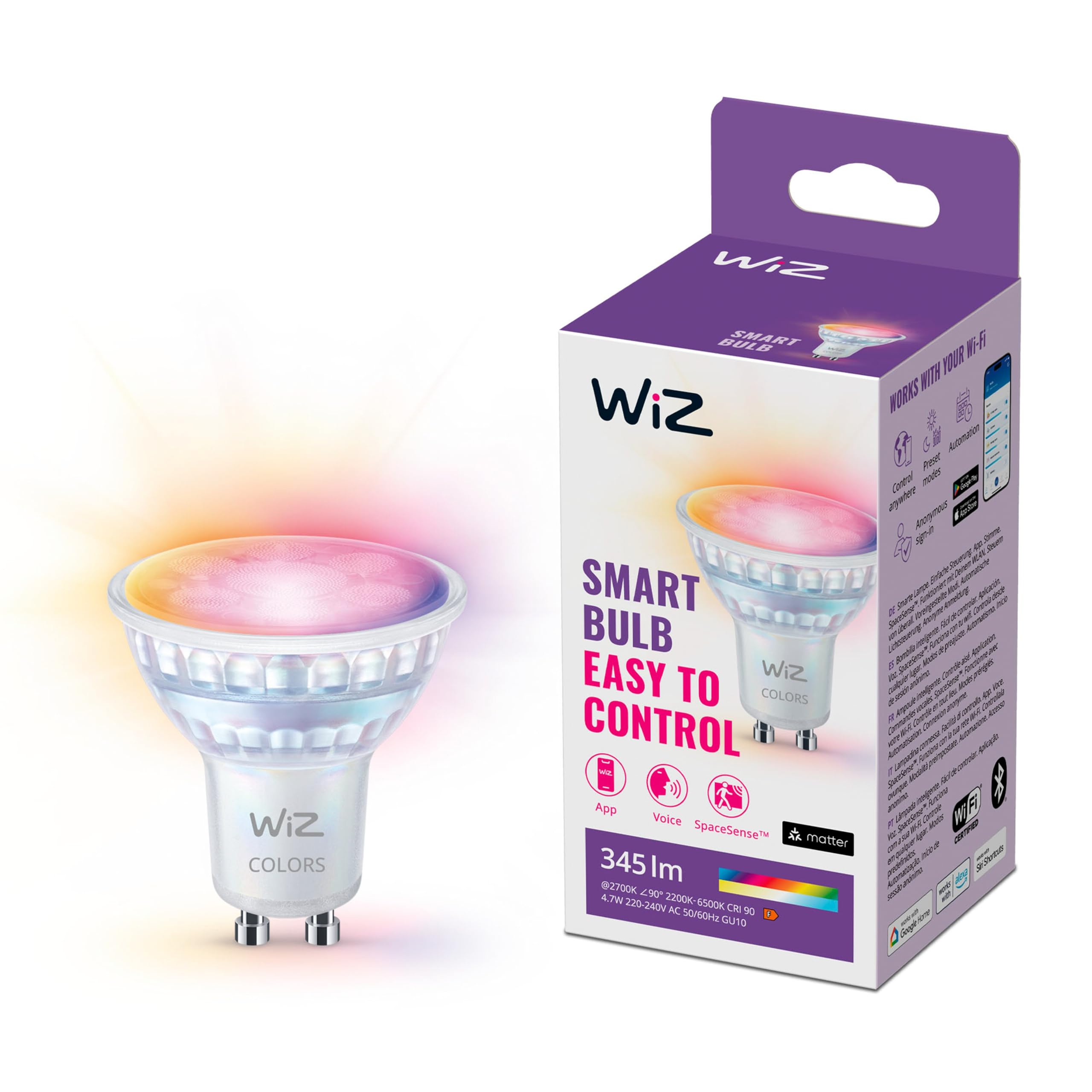 WiZ Vorteilspaket - GU10 - mit 6 Spots - 50W - 400lm - Weißes und Farbiges Licht - Smarte LED Beleuchtung - Funktioniert mit Apple HomeKit, Alexa und Google Home - Tunable White and Color