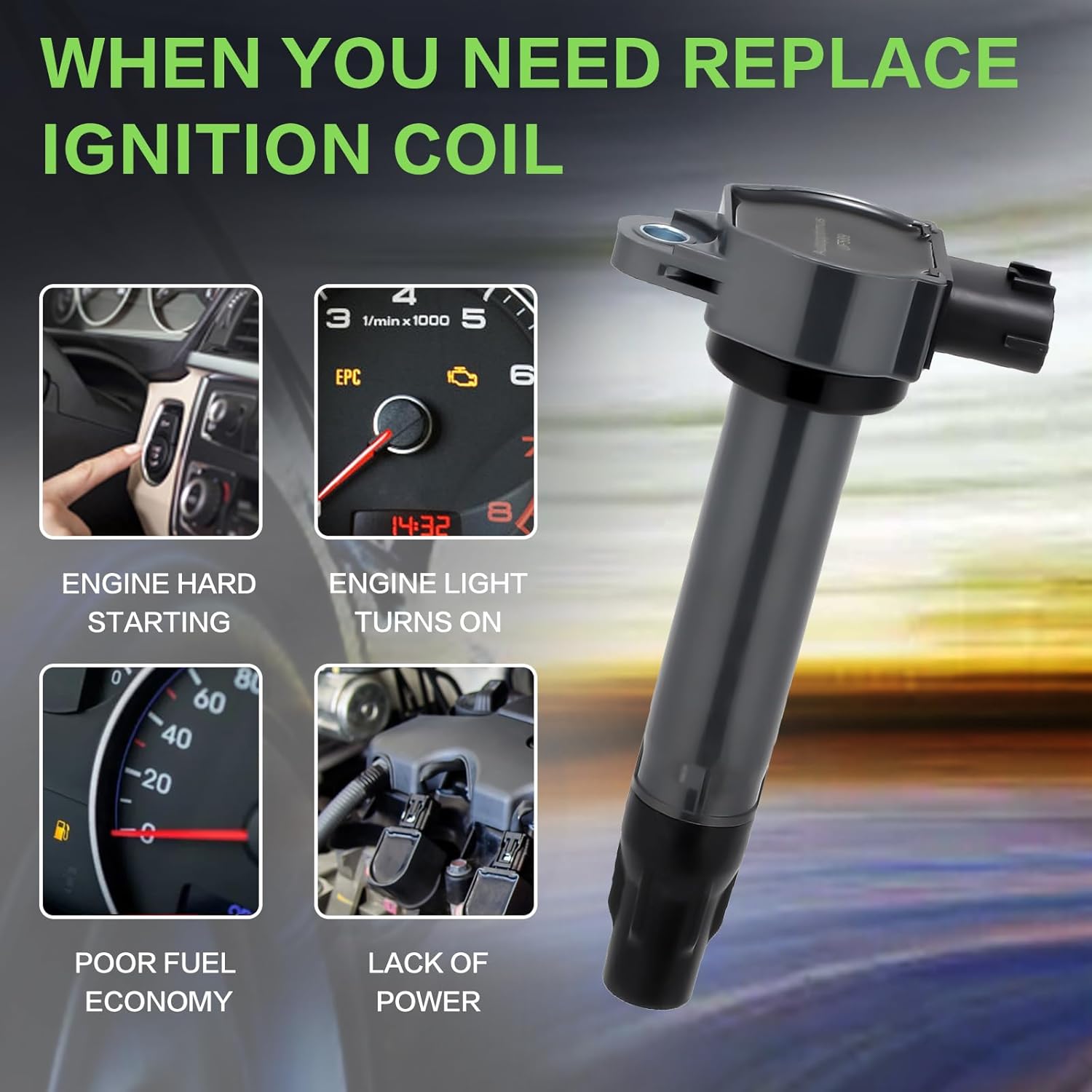 UF589 Ignition Coils Pack and Spark Plugs Set of 4 Compatible with Mitsubishi Lancer Outlander 2.4L L4 Replaces 18323A016 UF589