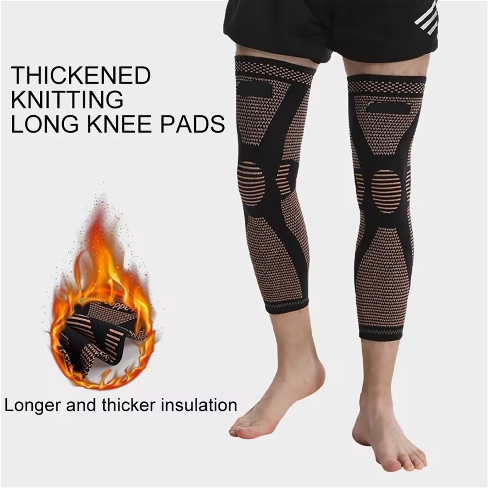 Manchons de compression pour jambe complète Genouillères chaudes allongées, extensibles, absorbant la sueur, tissu en Nylon tricoté cuivre respirant sous pression, Silicone antidérapant