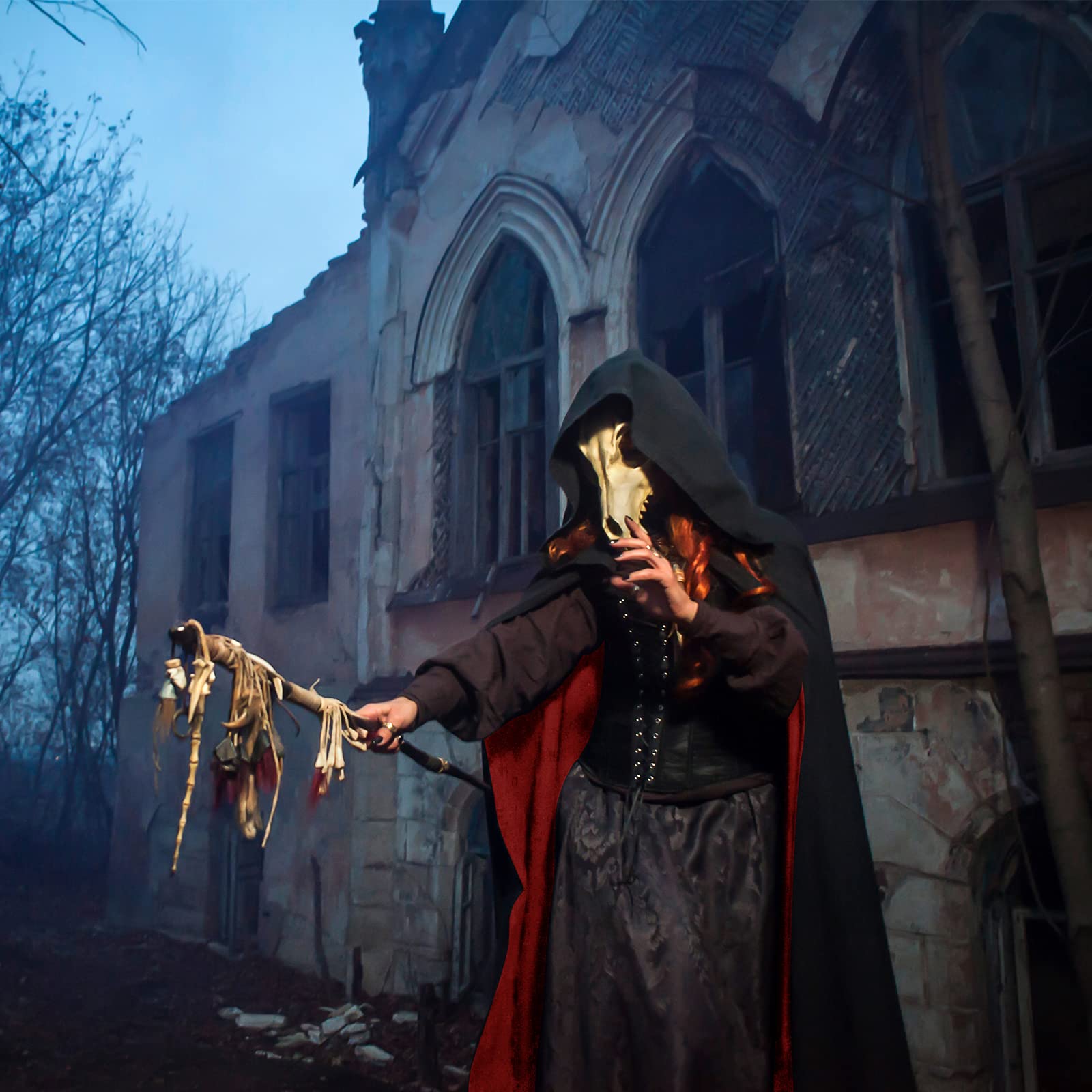 Mantello Halloween Nero Con Cappuccio | Costume Strega, Mago O Diavolo | Medievale - Foto 2