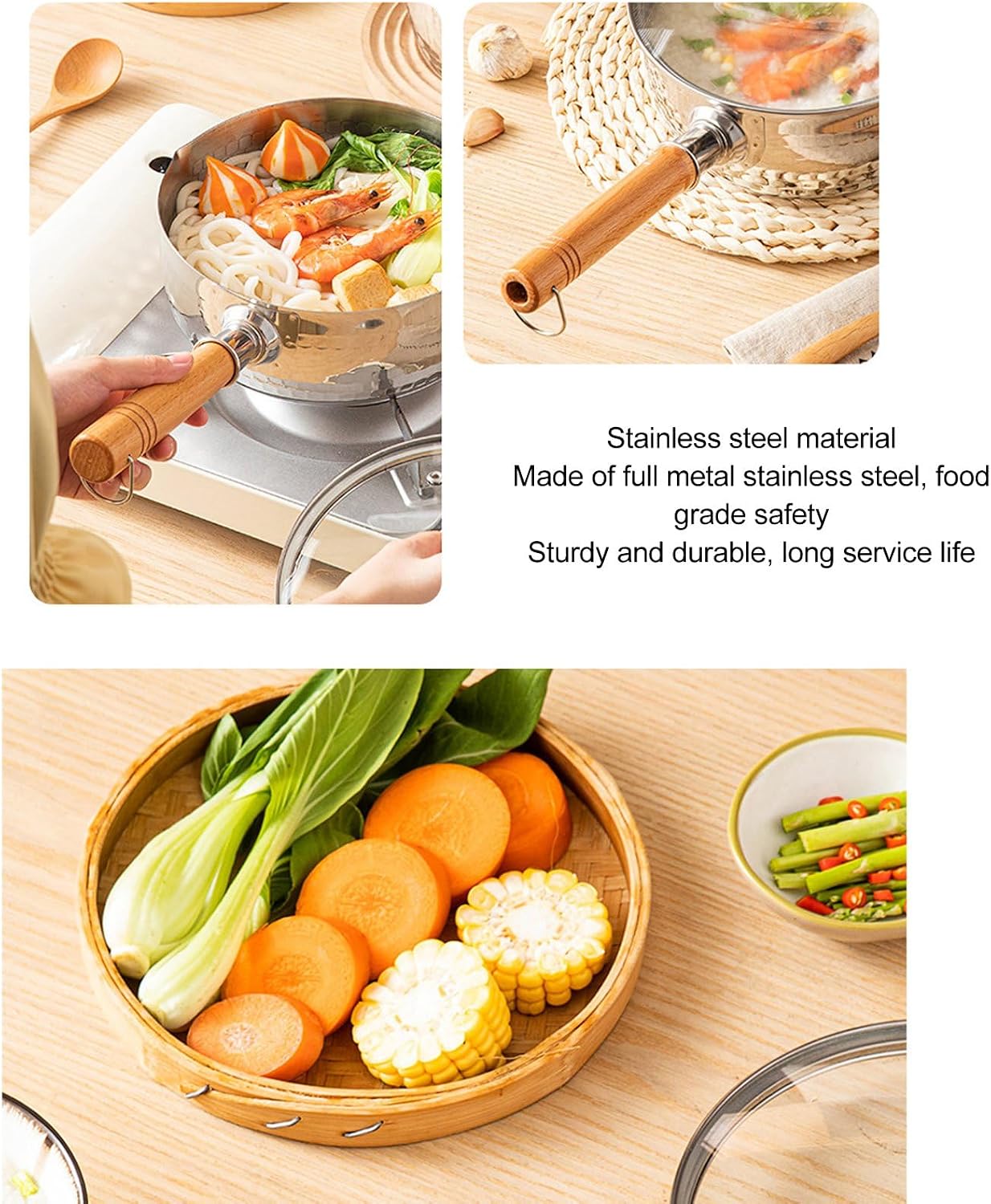 Stainless Steel Noodle Pot, Prevents Sticking Finely Crafted and Efficient Professional Cooking Pot, Even Heating for Induction Cooker (18cm)
