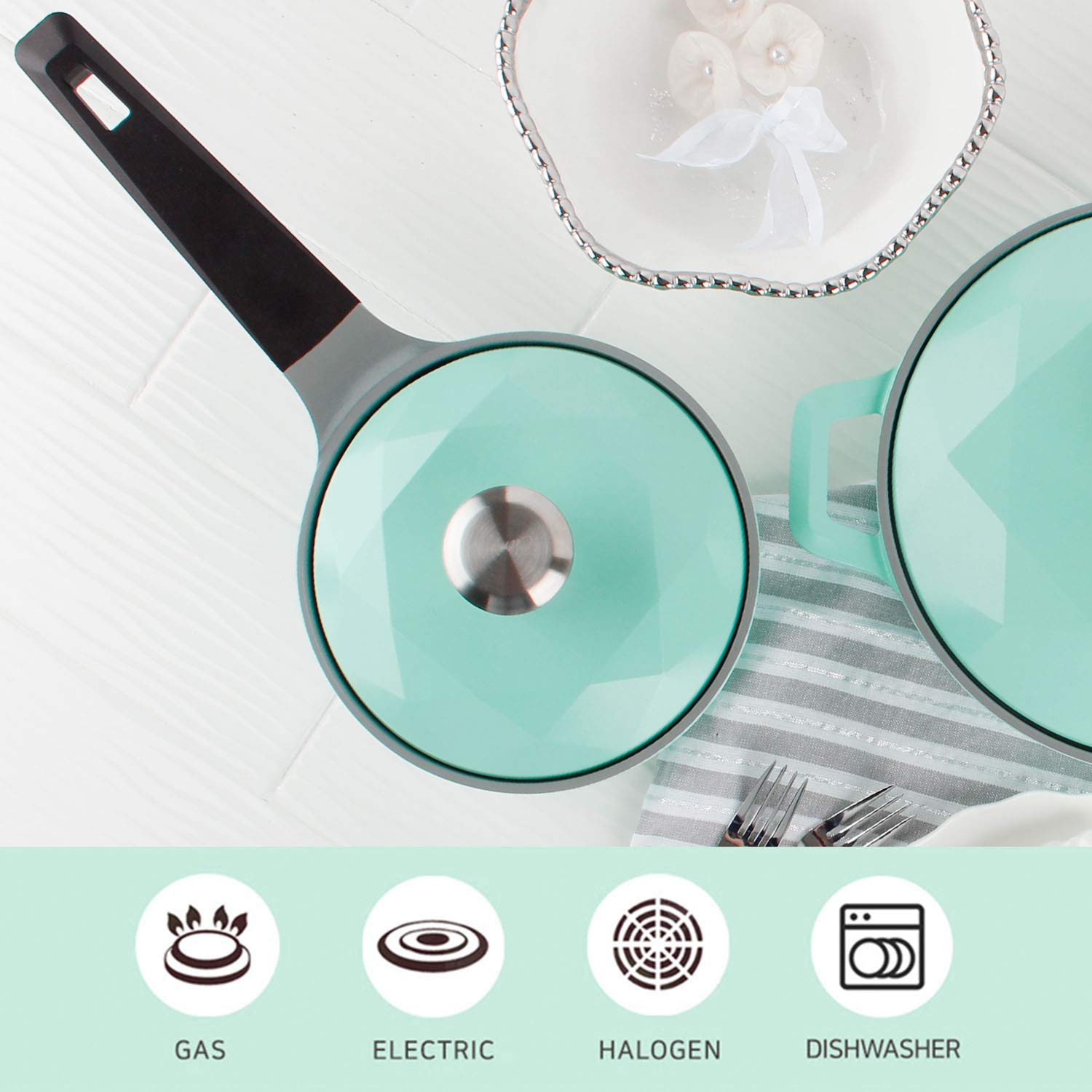 Neoflam Carat 1.5qt Nonstick Saucepan, Saute Pan with Lid, Soup Boiling