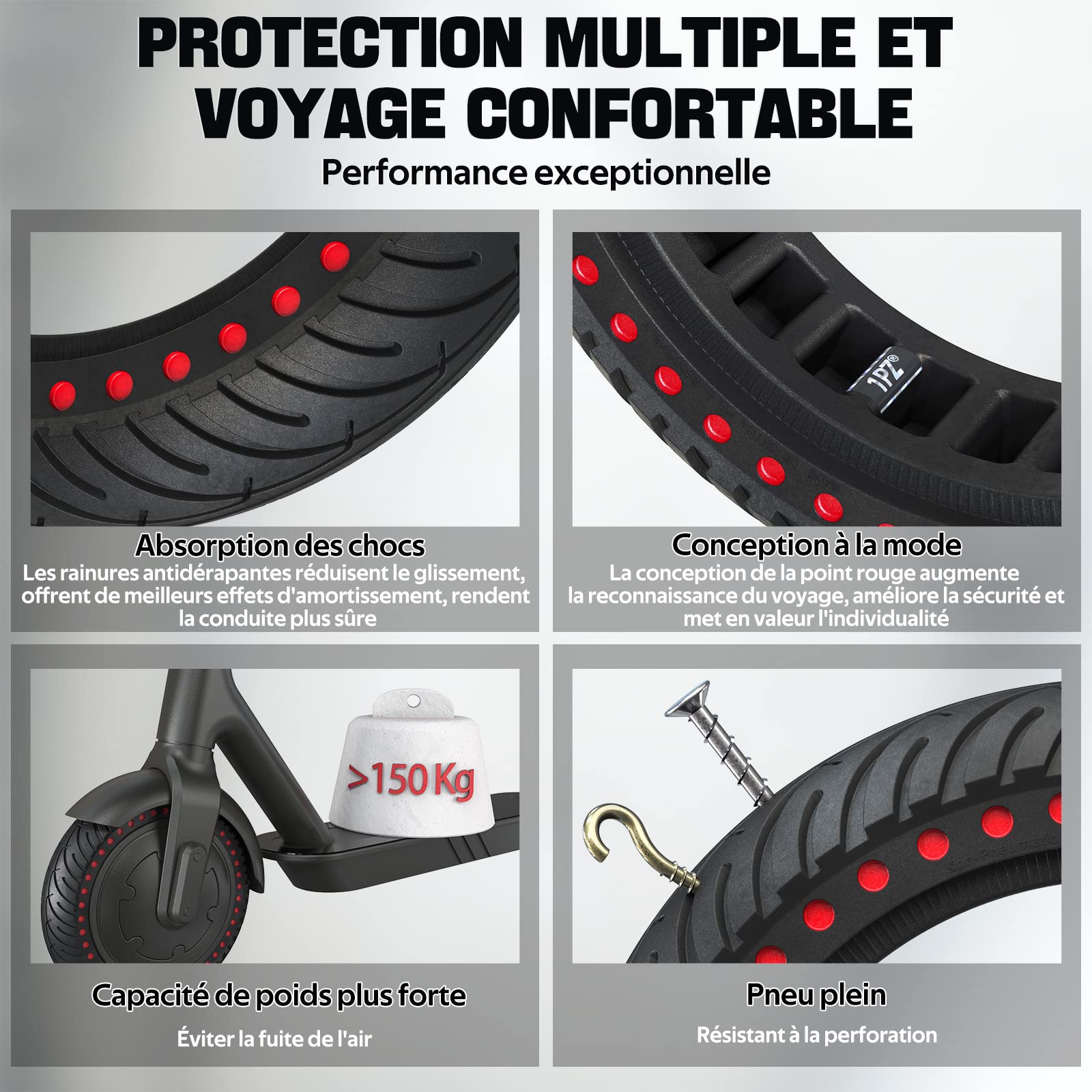 1PZ FM8-P1R 1 pełna opona 8,5 cala, zamienna opona do skutera Xiaomi Mijia, M365, Gotrax, GXL, XR, V2 do 8 1/2 cala, solidne koło do hulajnogi elektrycznej z 1 podnośnikiem do opon