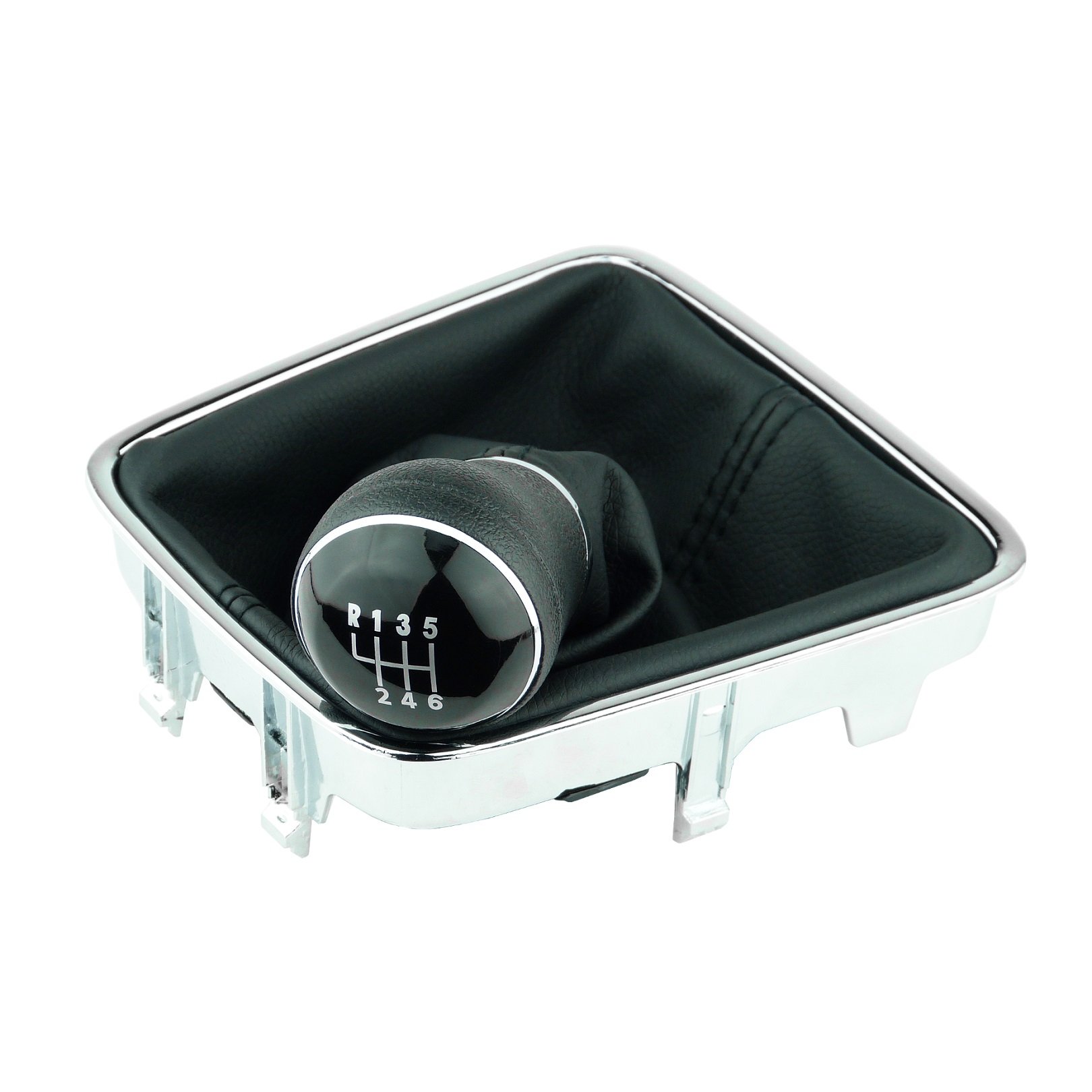 Pomello cambio e Cuffia cambio compatibile con VW Golf Plus Tiguan 1 5N per Sharan 2 - nero - 6 Marce - con telaio - finta simil pelle - leva cambio manuale - (A0278-3)