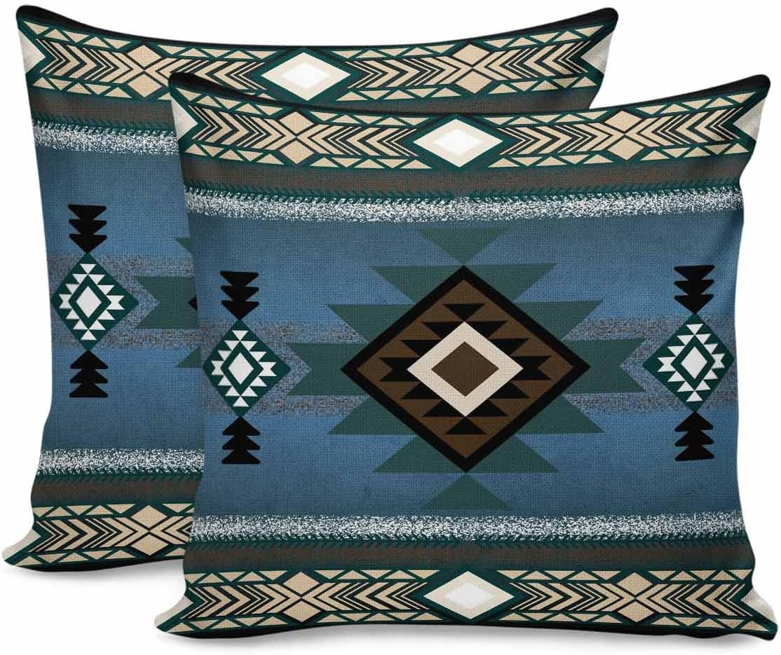 Throw Pillow Covers 20x20 Inch Blue Tribal Style Pillow Cases for Couch Sofa Bed Home Decor Southwest Native American Set of 2 Pillow Covers