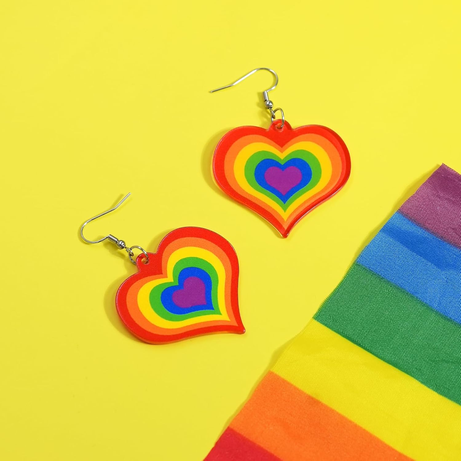 Nanafast Pride Rainbow Earrings for Gay and Lesbian, Acrylic Heart Rainbow Pride Earrings, LGBTQ Statement Jewelry - Image 8