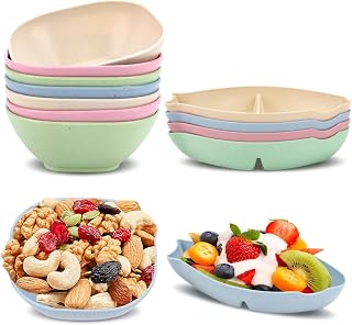 JEPELUS 12 Pack Small Dipping Bowls, 4.5 OZ Plastic Bowls & 3 OZ Fish-Shaped Dual Soy Sauce Dish, Unbreakable Dipping Sauce Cups Prep Bowl for Side Dishes Dessert Snack Appetizer Condiments Serving