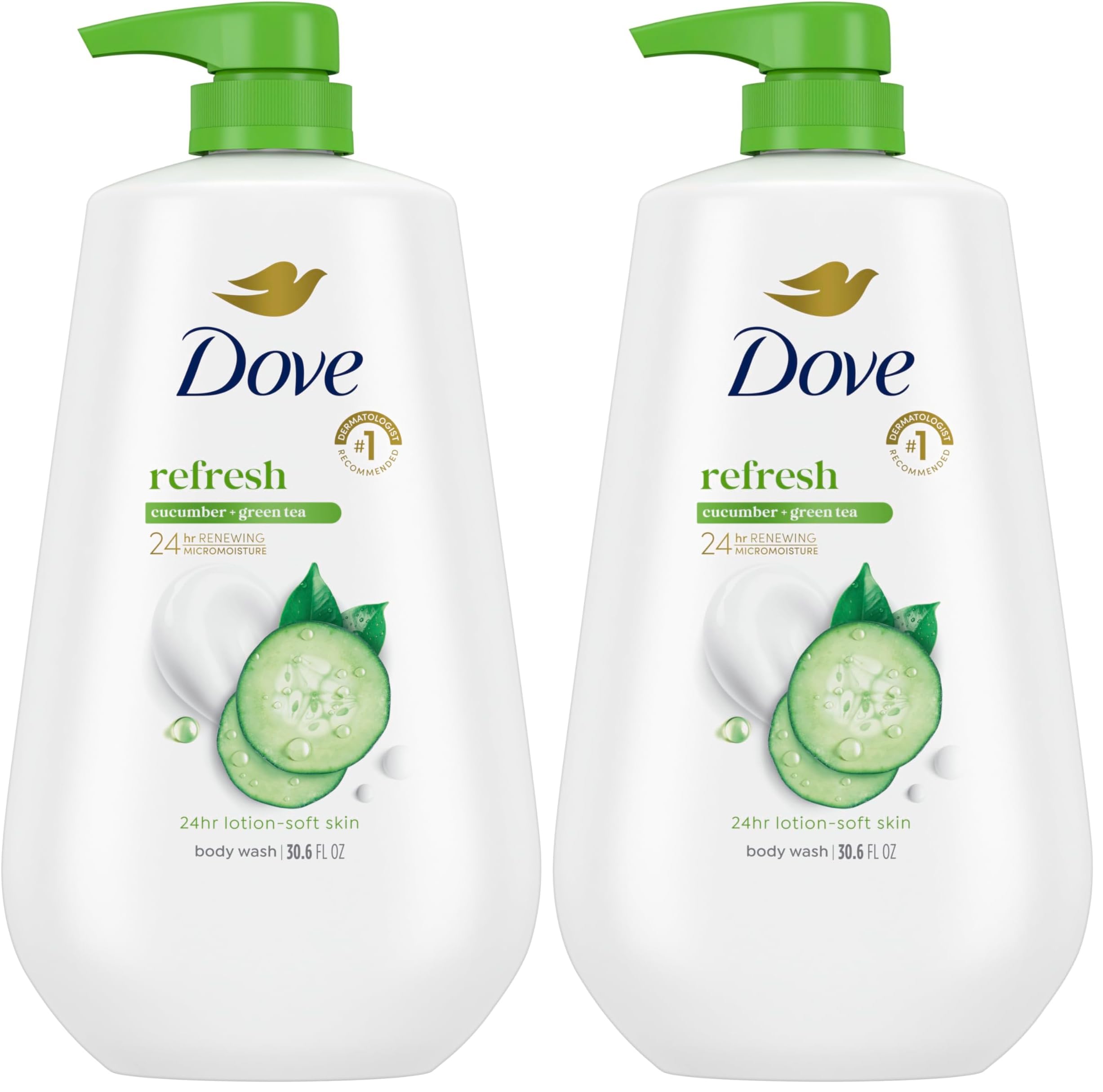 Dove 24hr Lotion Body Wash Refresh Cucumber & Green Tea, 30.6 oz | Hydrating body wash with MicroMoisture and a refreshing spa-inspired scent (Pack of 2)