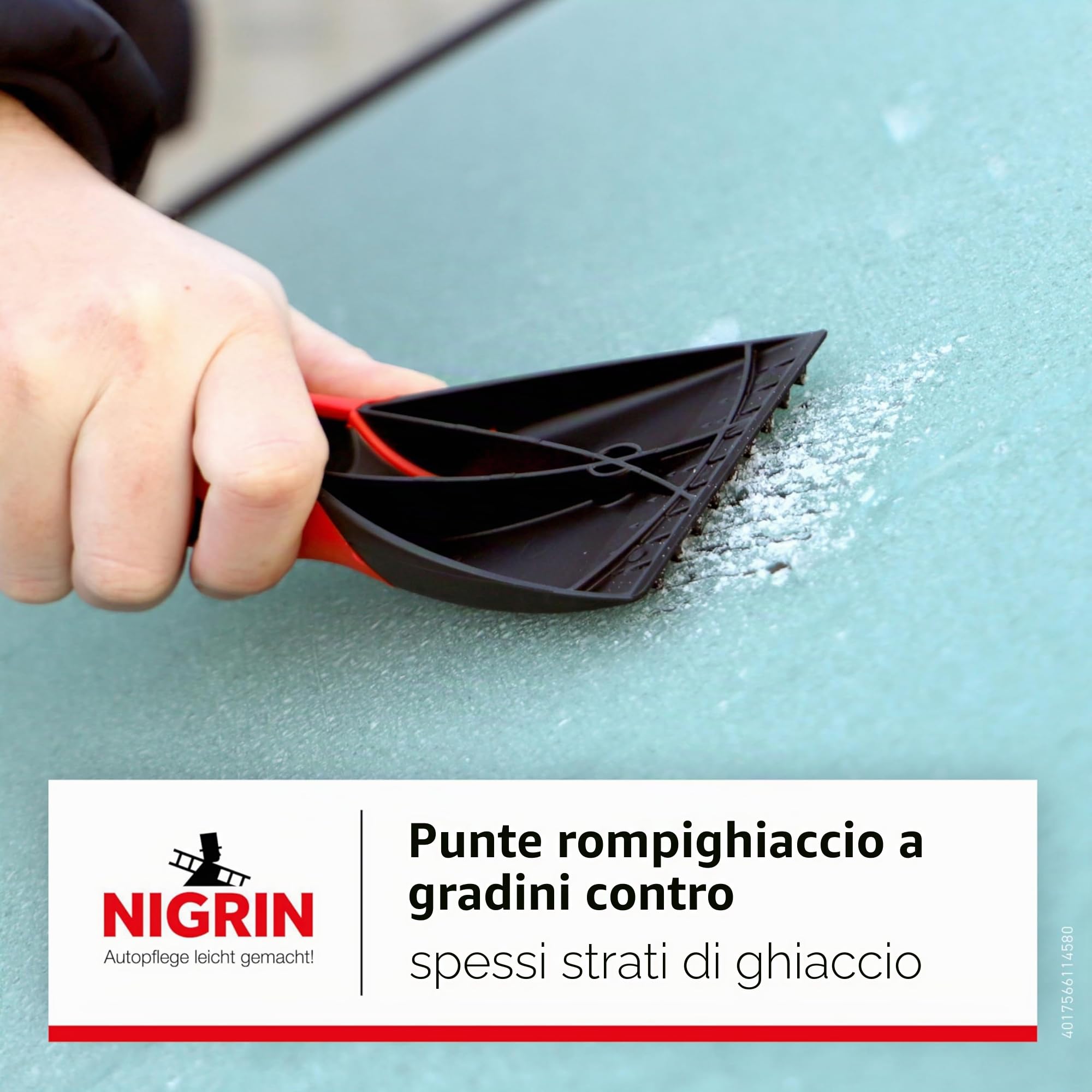 Nigrin Raschietto per Ghiaccio per Auto, Manico ergonomico Morbido, Nero e Rosso, 1 Pezzo