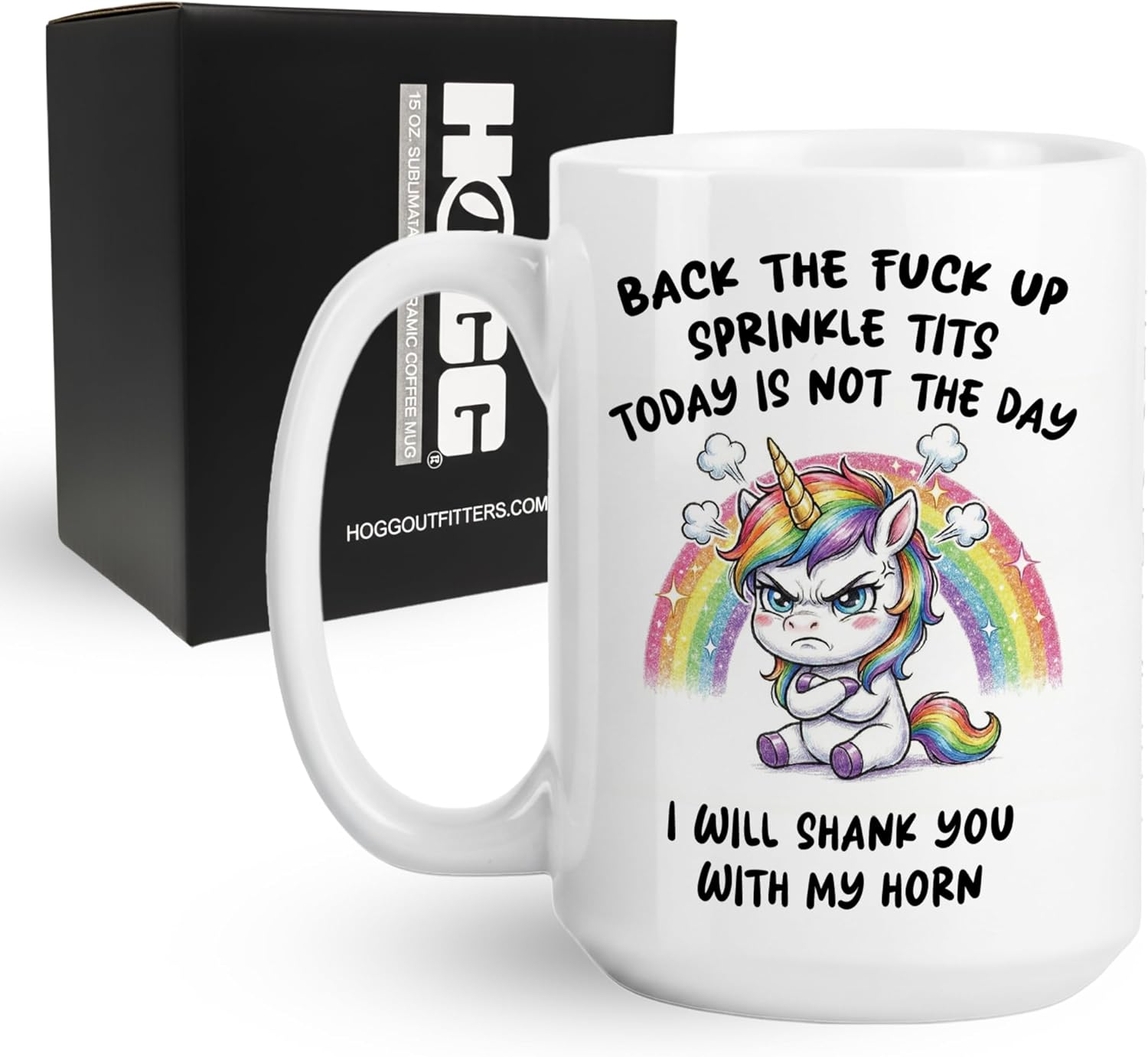 Back the Fuck Up Sprinkle Tits, Unicorn Mug, Unicorn Coffee Mug, Funny Coffee Cups for Women, Sarcastic Gag Gift for Adults, Novelty Ceramic Cup for Coworker, Birthday Gift