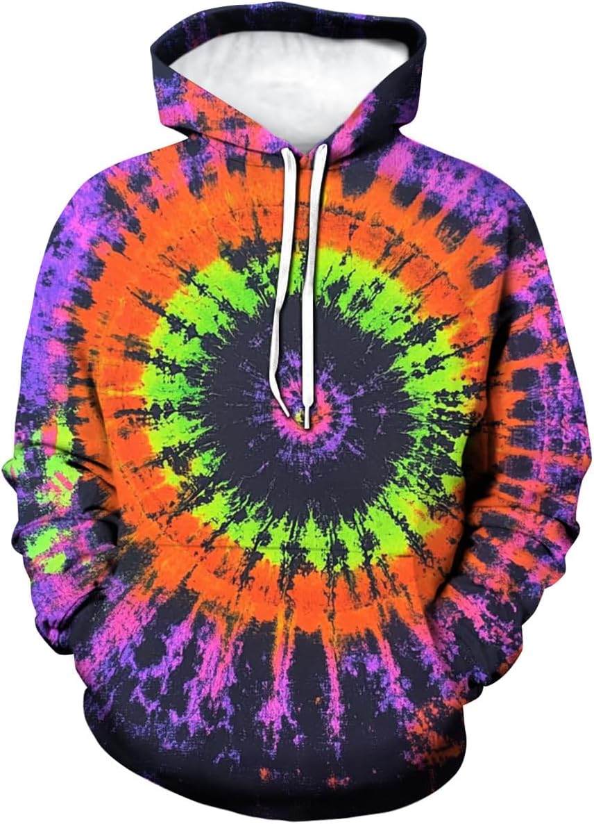 Psychedelic Tie-Dye Hoodie Unisex Pullover Sweatshirt with Vibrant Spiral Design