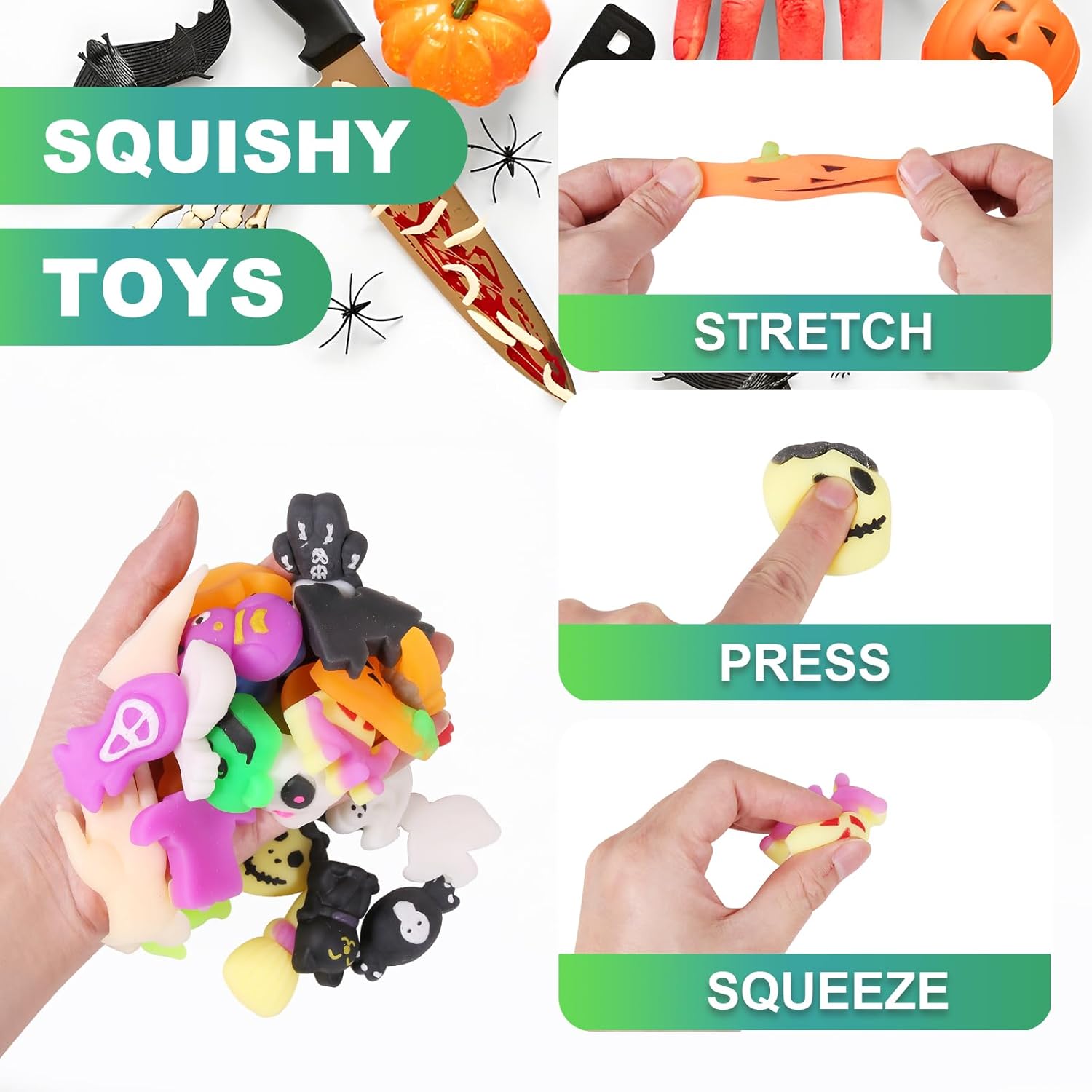 32 Pcs Halloween Random Mochi Squishy Toys, Party Favors Goodie Bags Stuffers for Kids, Stress Relief Halloween Treats Non Candy Classroom Prizes Fidgets Toys for Trick or Treat Gifts - Image 2