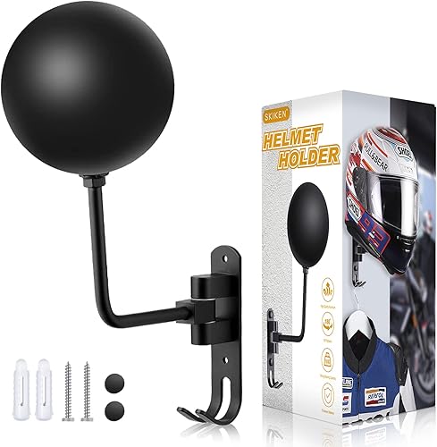 Soporte para casco, aluminio, 2 ganchos, rotación de 180, montaje en pared, para motocicleta, fútbol, cascos y gorras de béisbol (negro, 1 unidad)