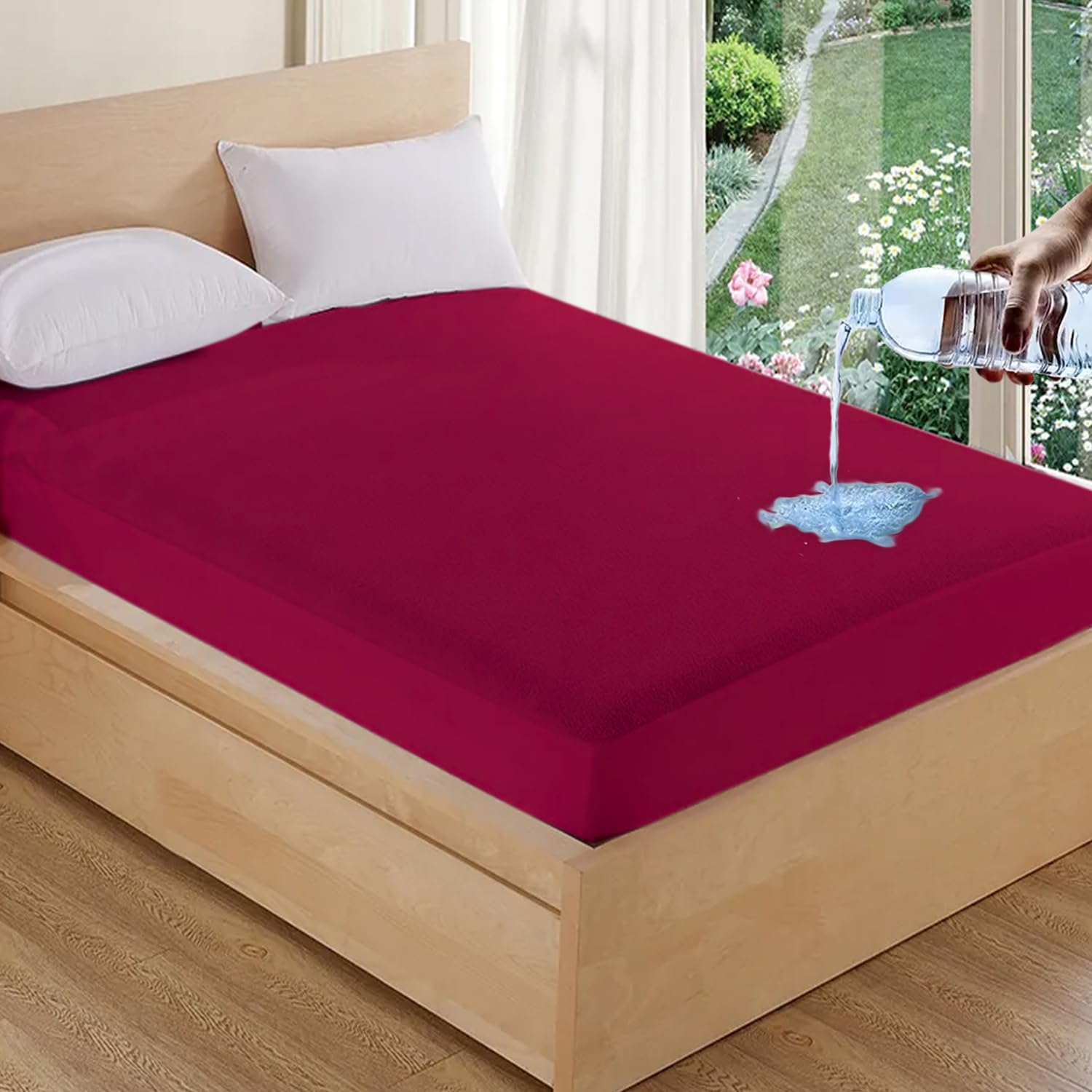 AVI Cotton Feel Terry Soft Waterproof Bed Mattress Protector Twin Size 72x48 inch | Washable Breathable Elastic Fitted Mattresses Cover for Twin Size Bed (6x4 feet, Maroon, Fit On 2-10 Inch)