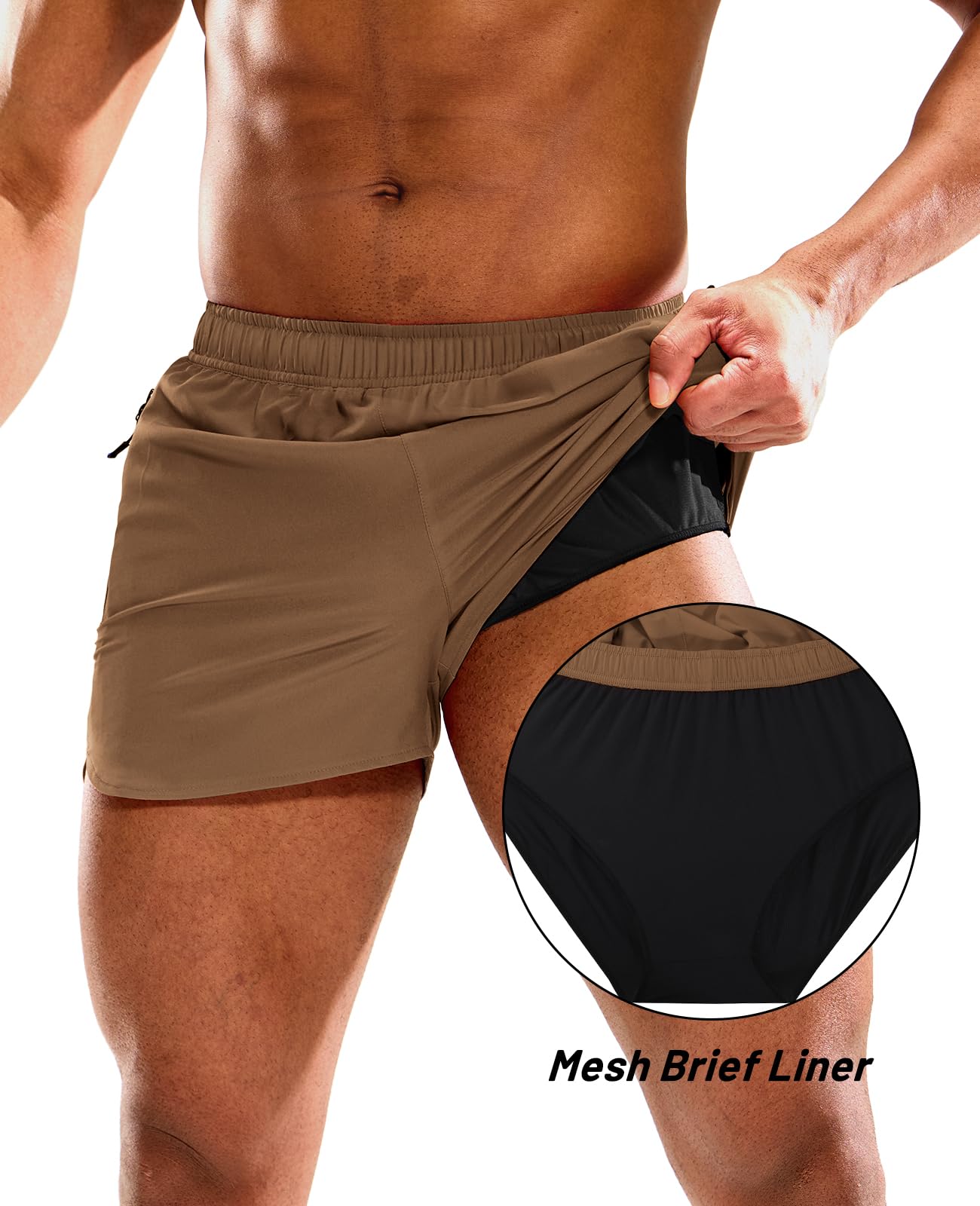 MIER Pantalones cortos de correr para hombre con entrepierna de 7,6 cm con forro interior seco, para gimnasio, atletismo, entrenamiento, ejercicio, con bolsillo con cremallera
