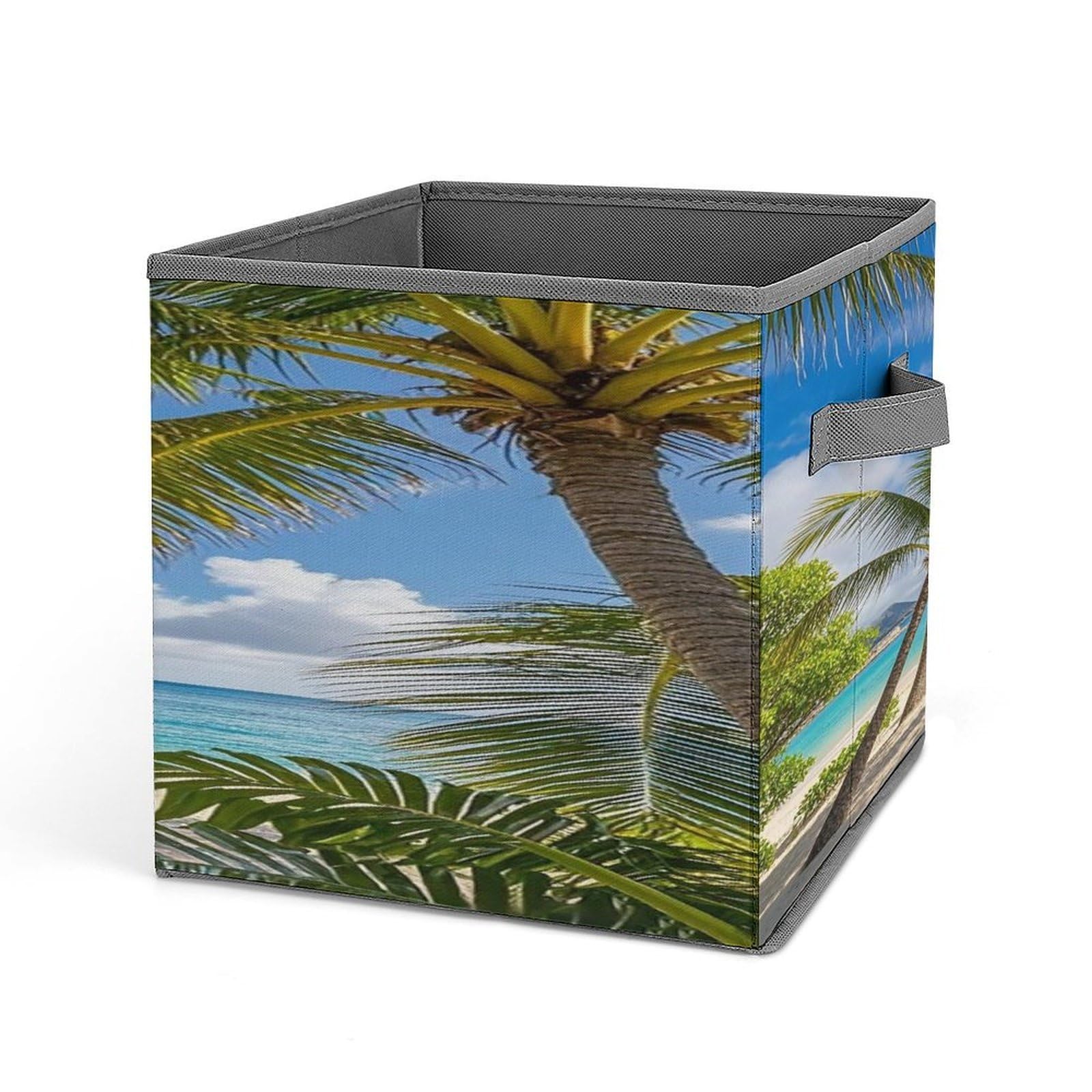 VstaDank Tropical Palm Tree Hawaii Beach Storage Bin Collapsible Storage Cubes Organizer Oxford Cloth Storage Box with Dual Handles Large Stackable Closet Storage Bins for Sheets Hat Sweater