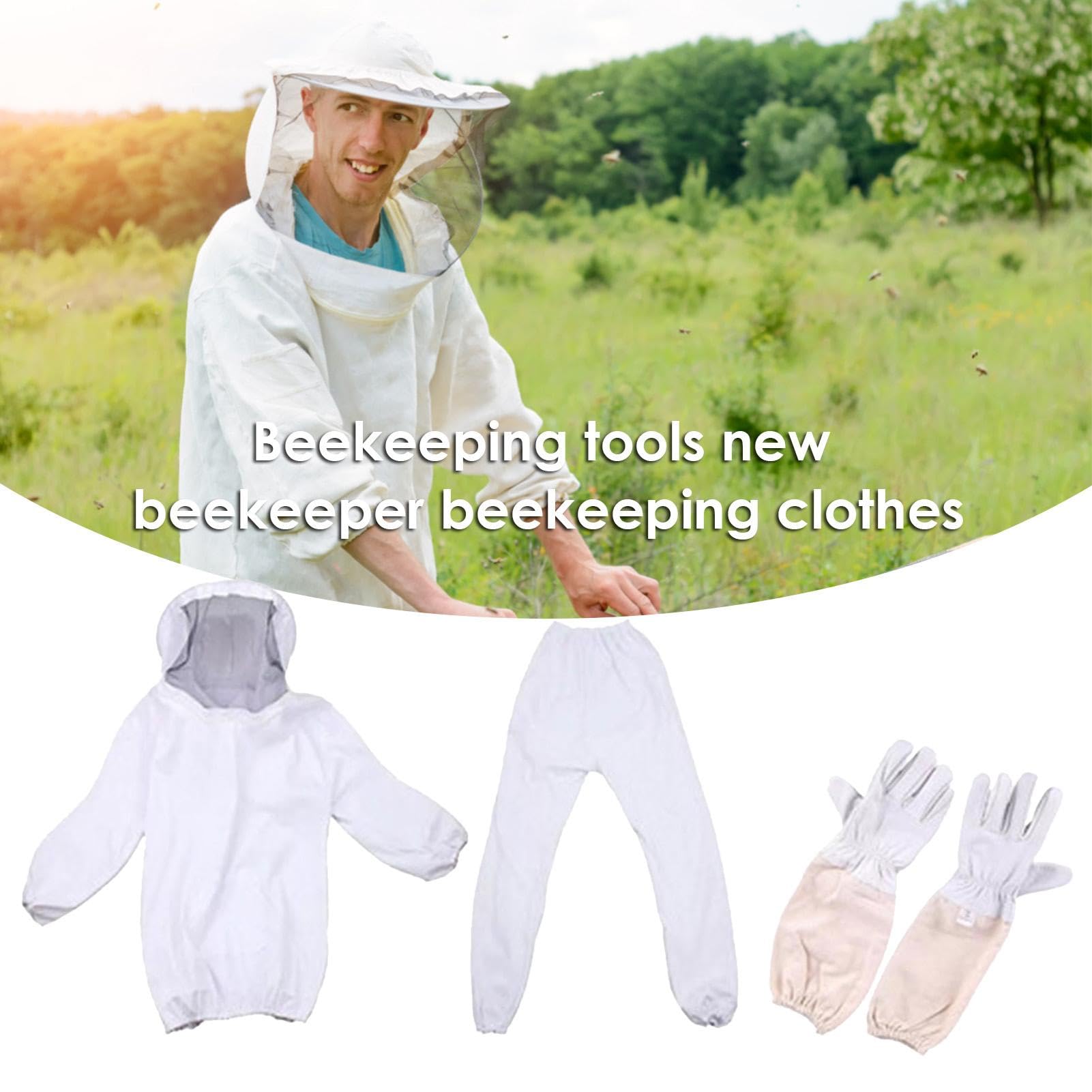 Traje de Apicultor Completo, Traje de Apicultura Profesional con Guantes, Gorro de Apicultor con Velo, Ropa Apicultura Transpirable Traje Abejas Chaqueta Pantalones Sombrero Apicultor Hombres Mujer