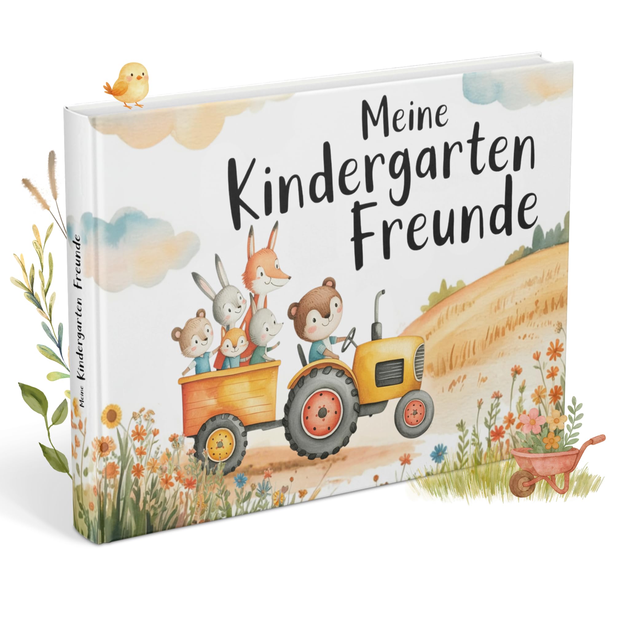Freundebuch für den Kindergarten mit Traktor-Motiven | Erinnerungsbuch zum Ausfüllen mit Platz für 30 Freunde & 5 Wegbegleiter (z.B.Erzieherinnen) | Beliebtes Geschenk für Jungen im Kindergartenalter